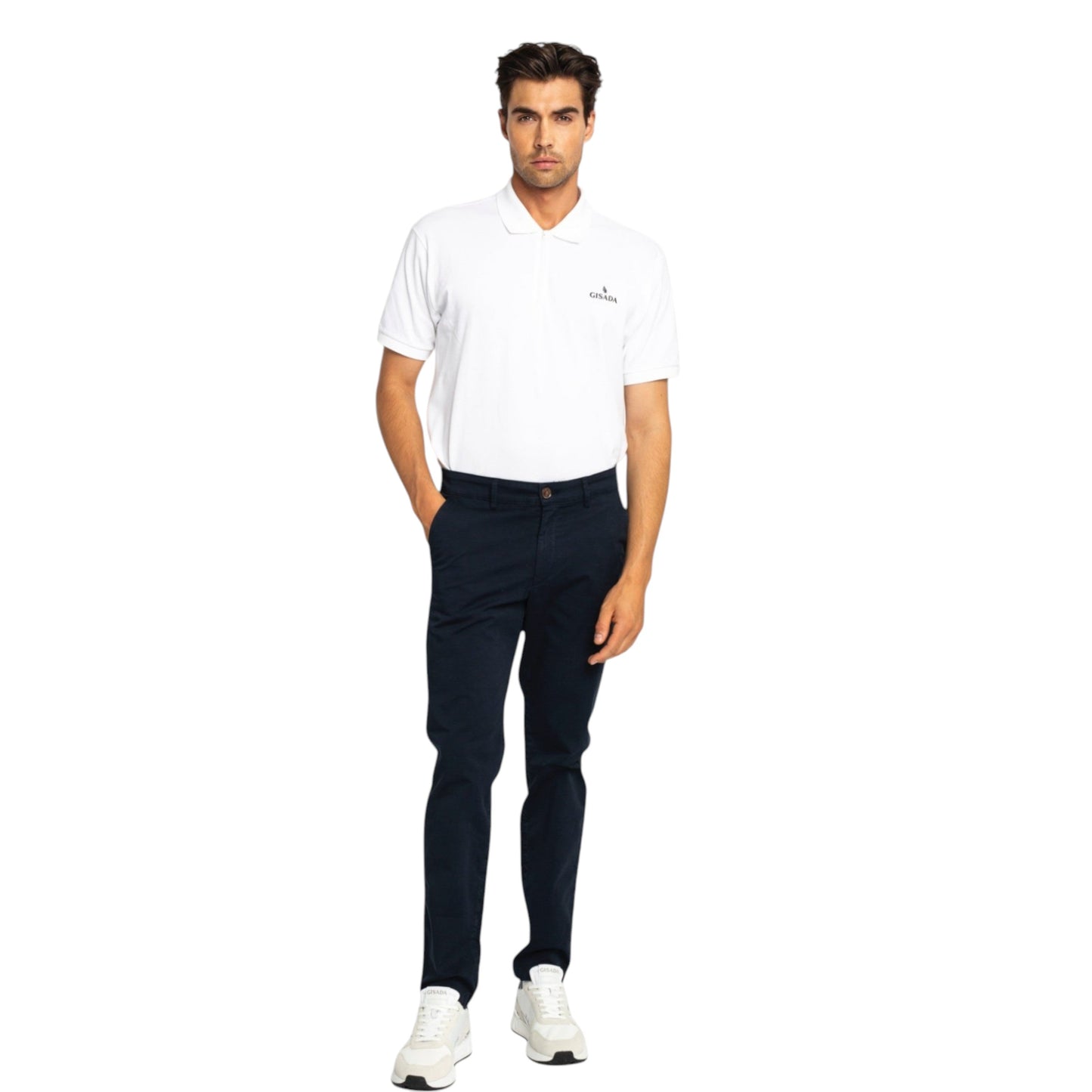 Regular Fit Zip-Up Polo in Luxe Interlock Piquet with Rubber Logo Gisada Polo