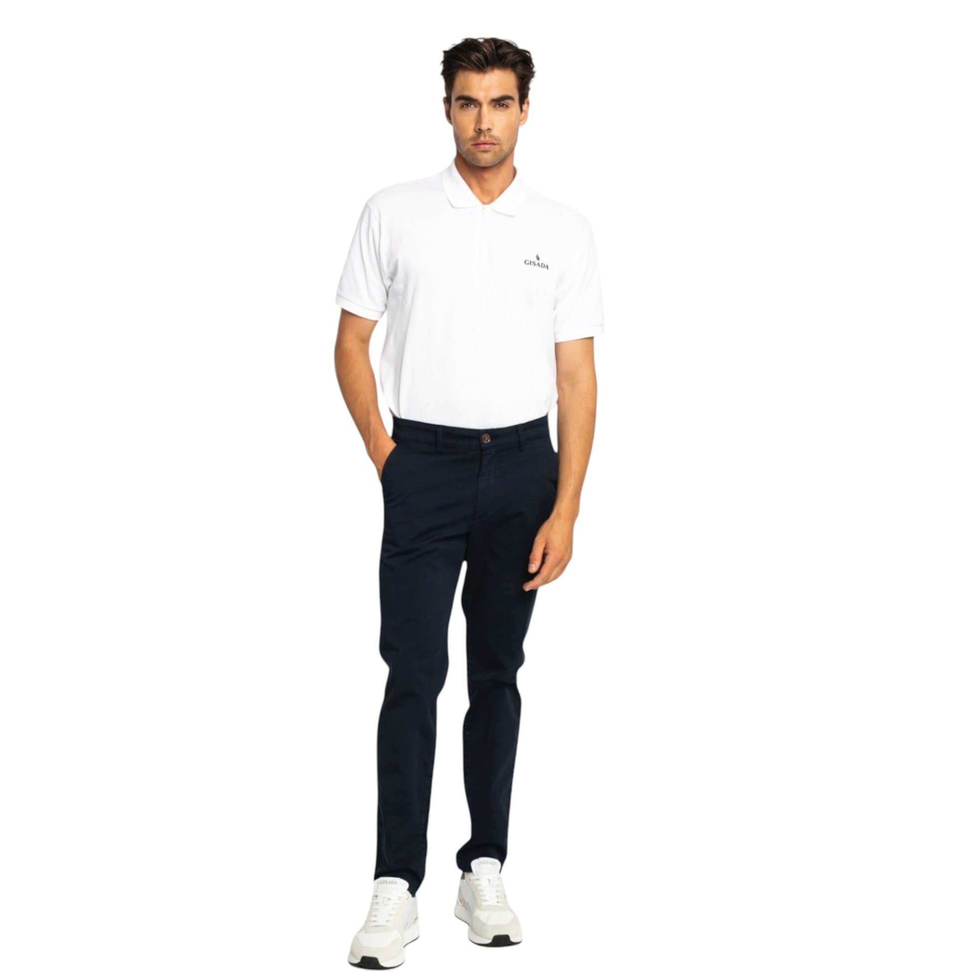 Regular Fit Zip-Up Polo in Luxe Interlock Piquet with Rubber Logo Gisada Polo