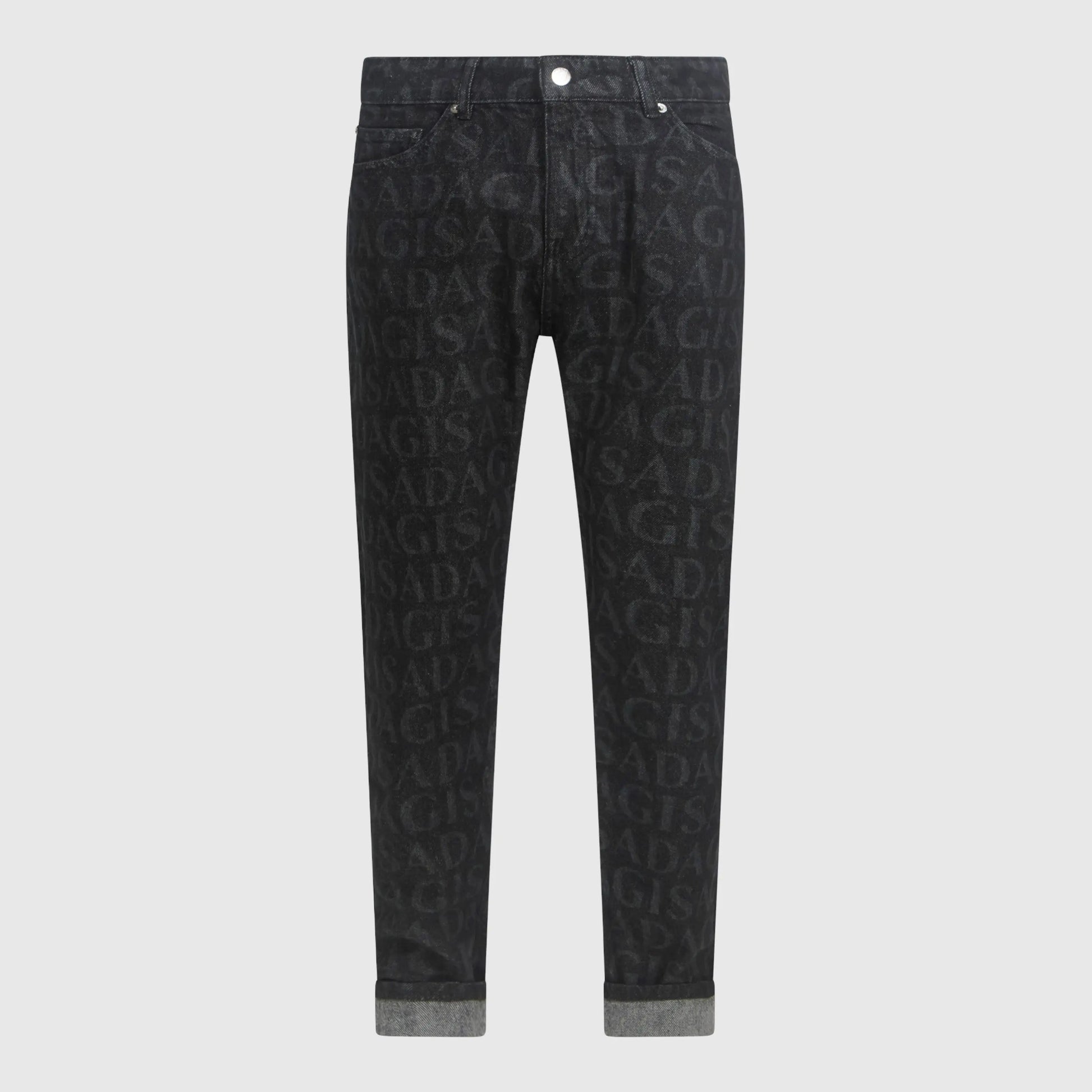 Slim black denim jeans with all-over Gisada monogram laser print