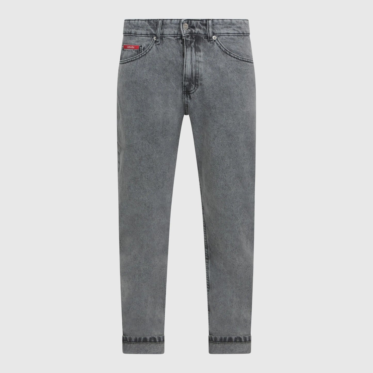 Slim-fit snow grey denim jeans with rolled cuff and Gisada branding