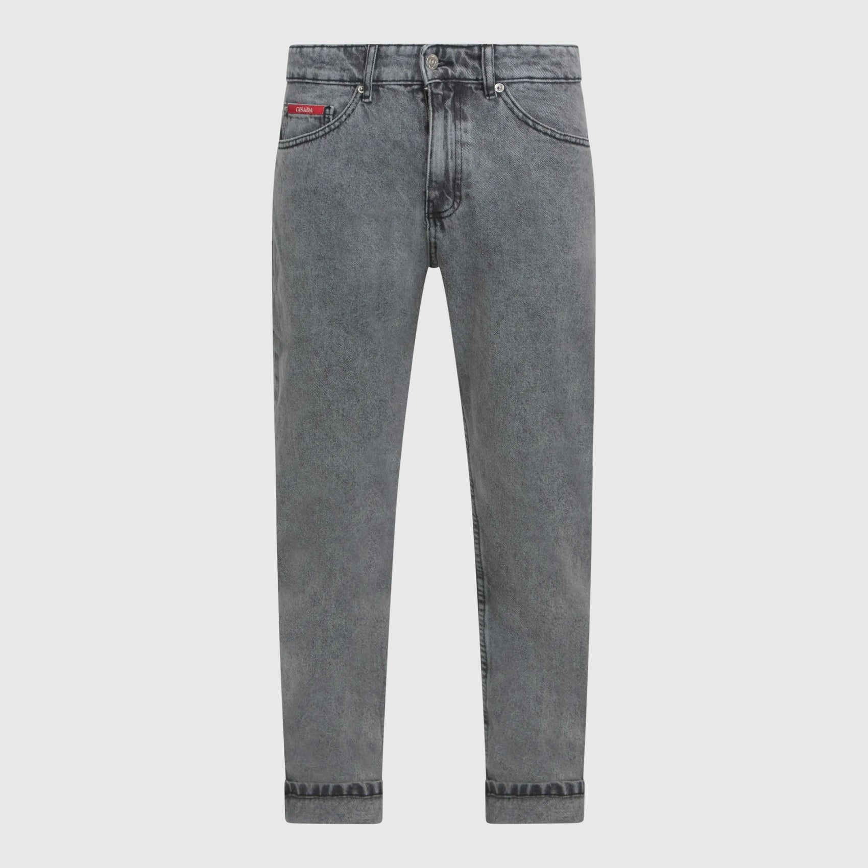 Slim-fit snow grey denim jeans with rolled cuff and Gisada branding