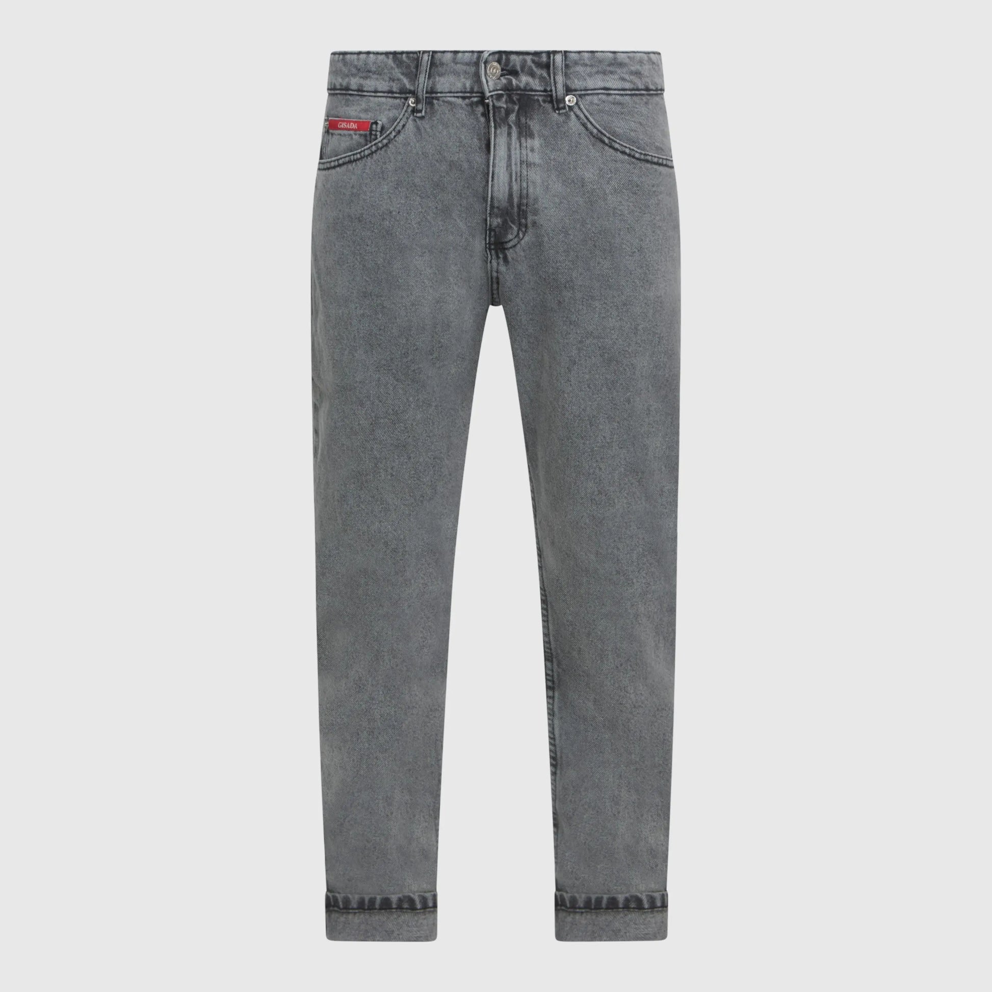 Slim-fit snow grey denim jeans with rolled cuff and Gisada branding