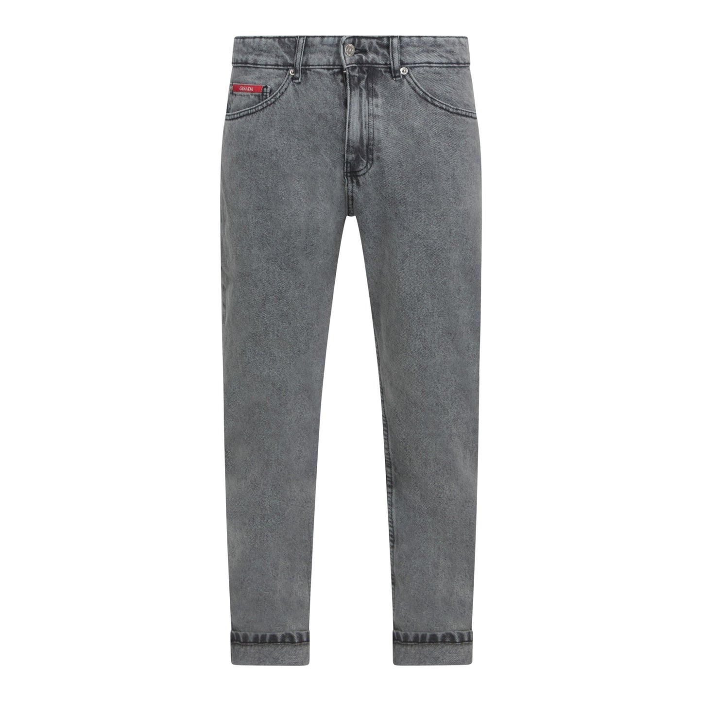 Slim Fit Snow-Grey Jeans with Allover Gisada Monogram – Front View