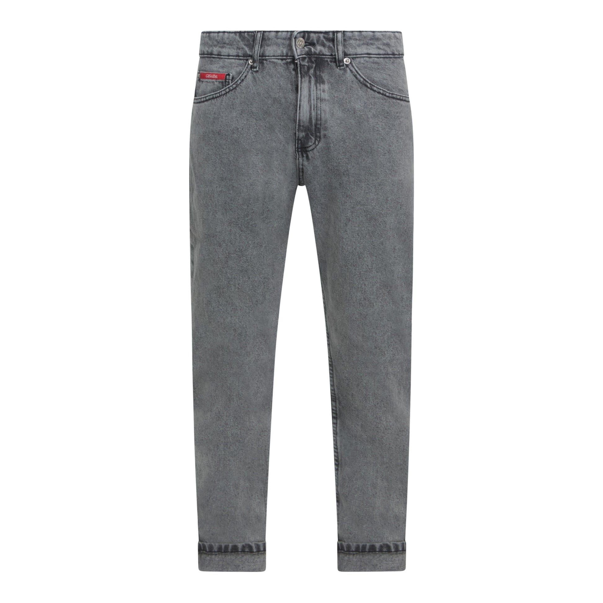 Slim Fit Snow-Grey Jeans with Allover Gisada Monogram – Front View