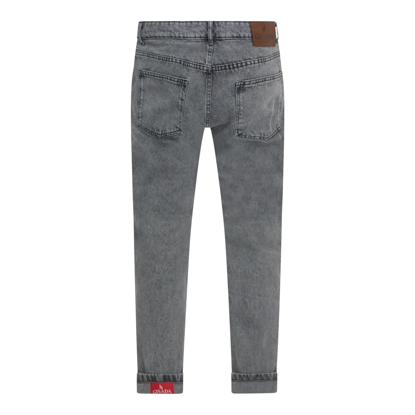 Designer Snow-Grey Denim Jeans Featuring Gisada Logo – Back View