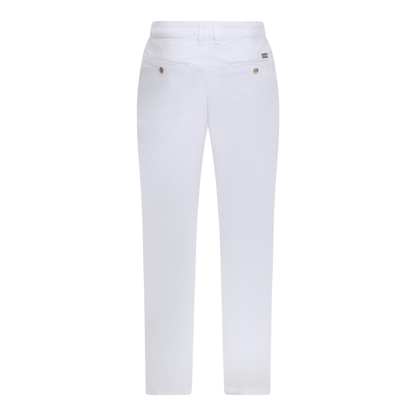 White chinos back view with signature Gisada label detail