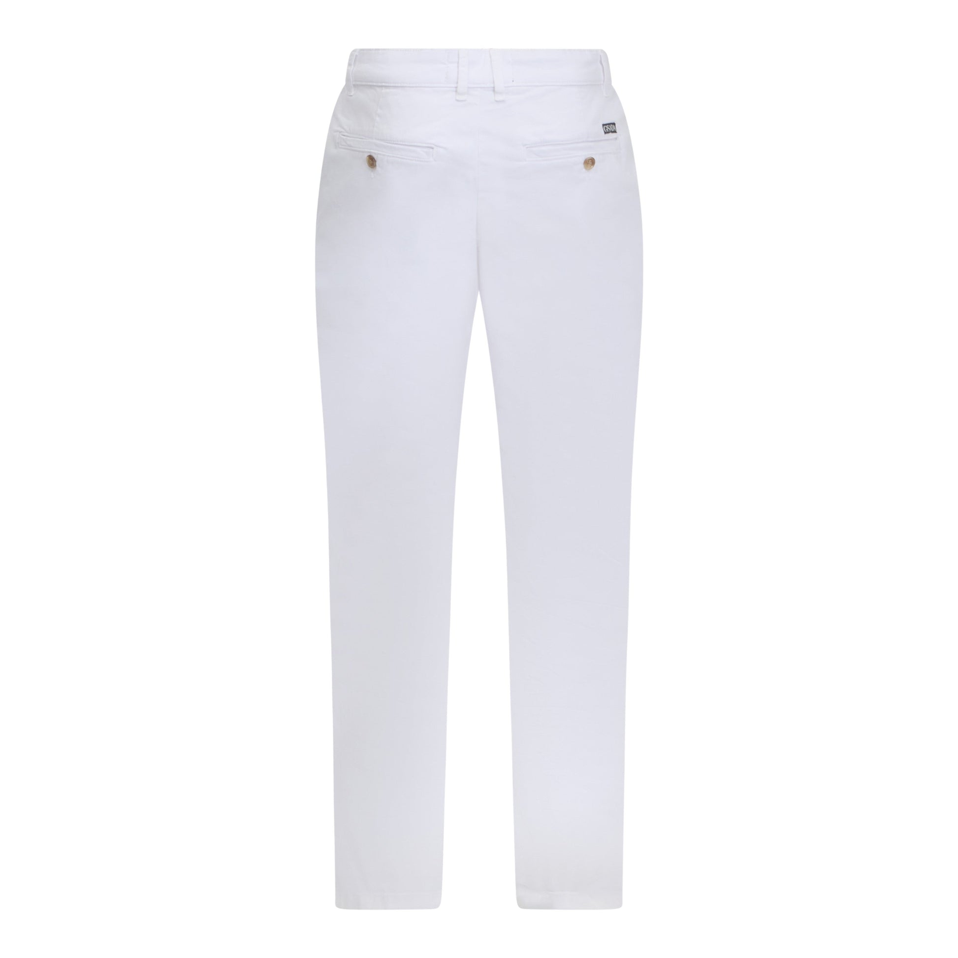 White chinos back view with signature Gisada label detail