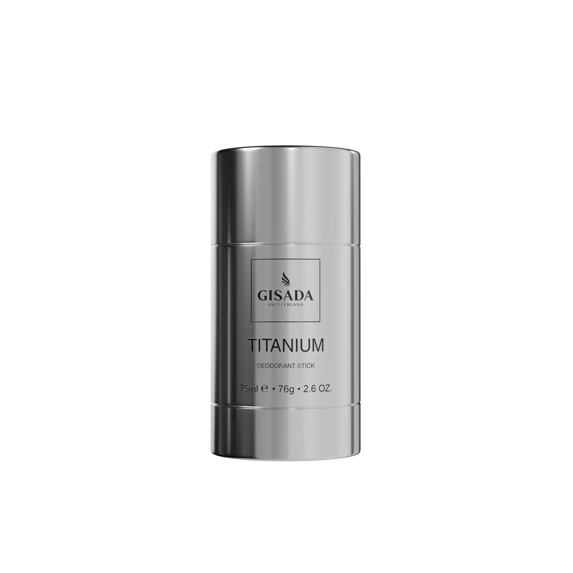 Silver deodorant stick with 'Gisada Titanium' label on a white background