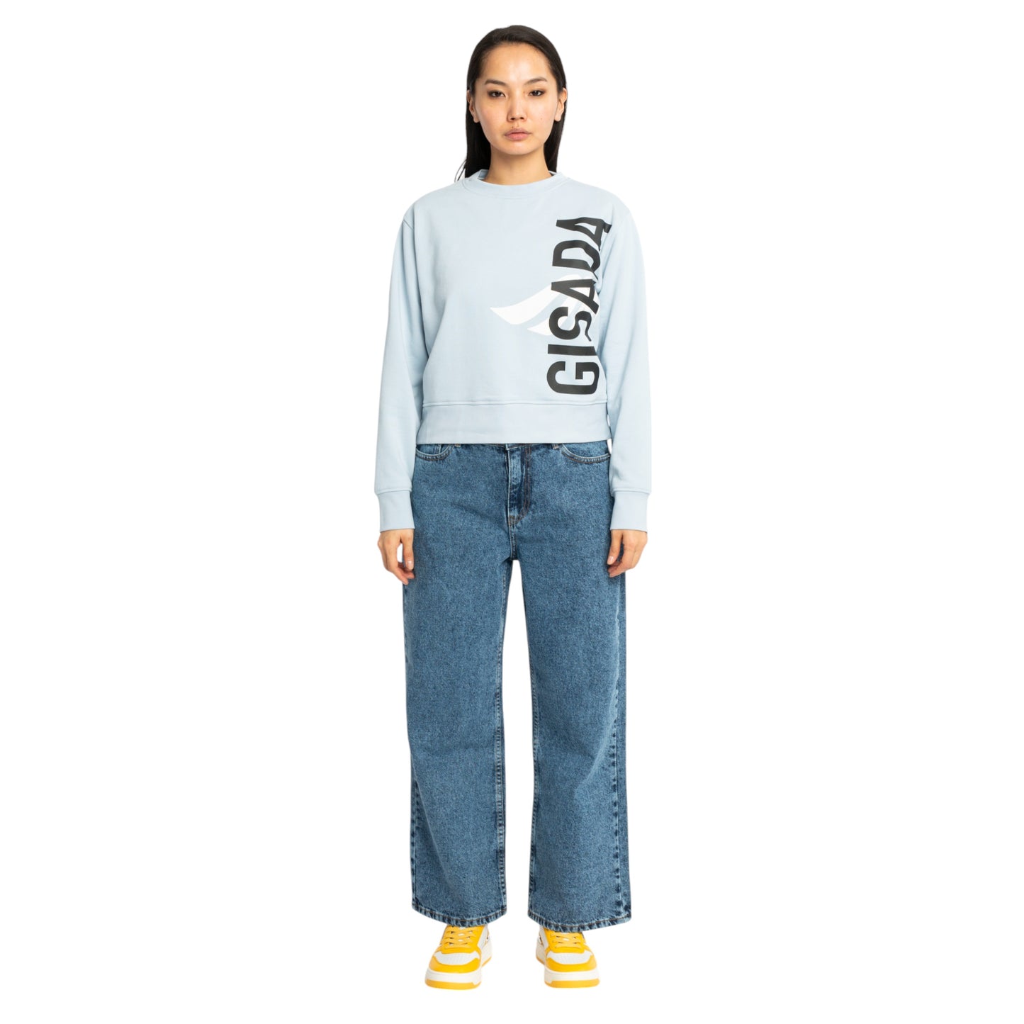 Crop-Sweatshirt aus mittelschwerer Baumwolle mit vertikalem Silikondruck