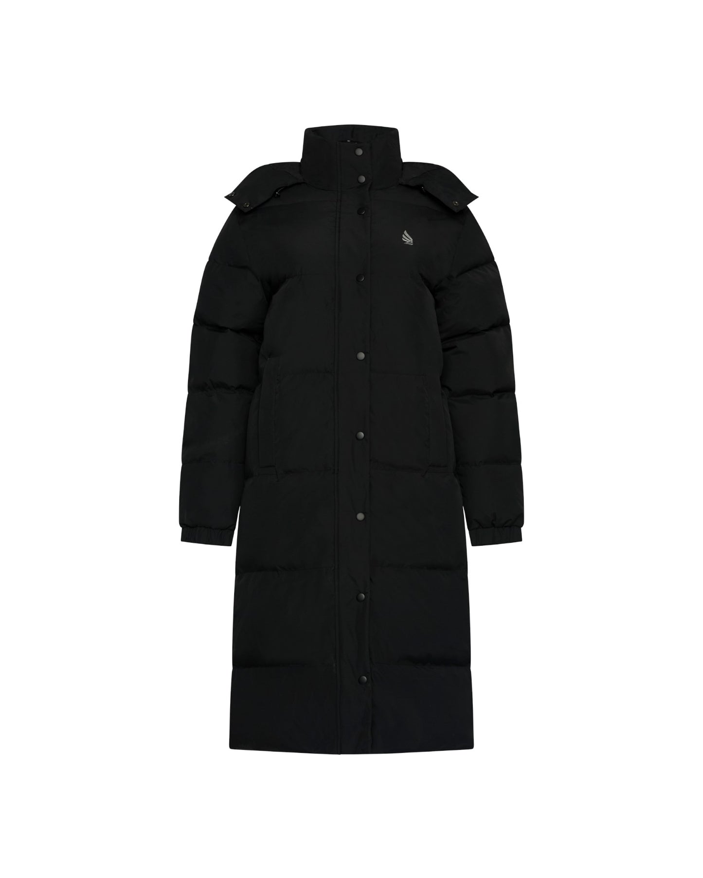 Long Puffer Down-Jacket with Detachable Hood and Logo Patch on Back