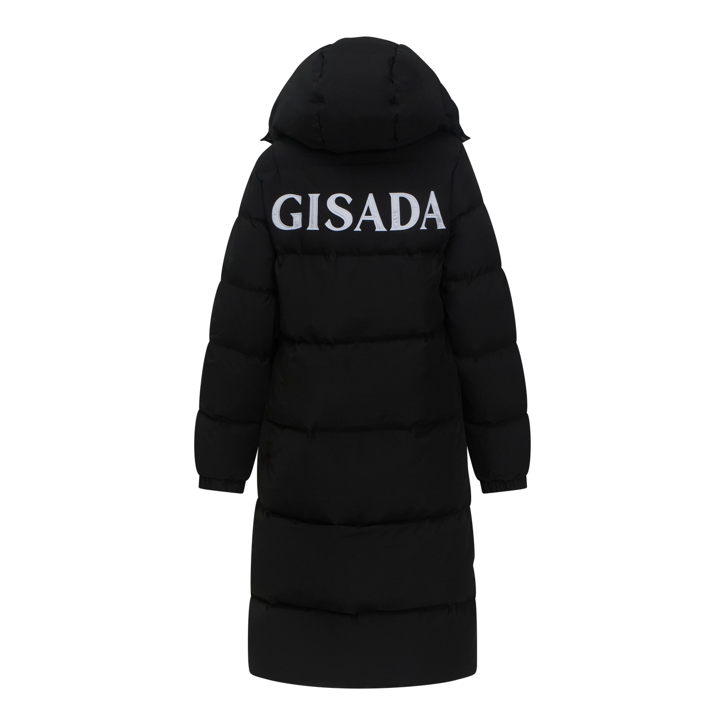 Long Puffer Down-Jacket with Detachable Hood and Logo Patch on Back