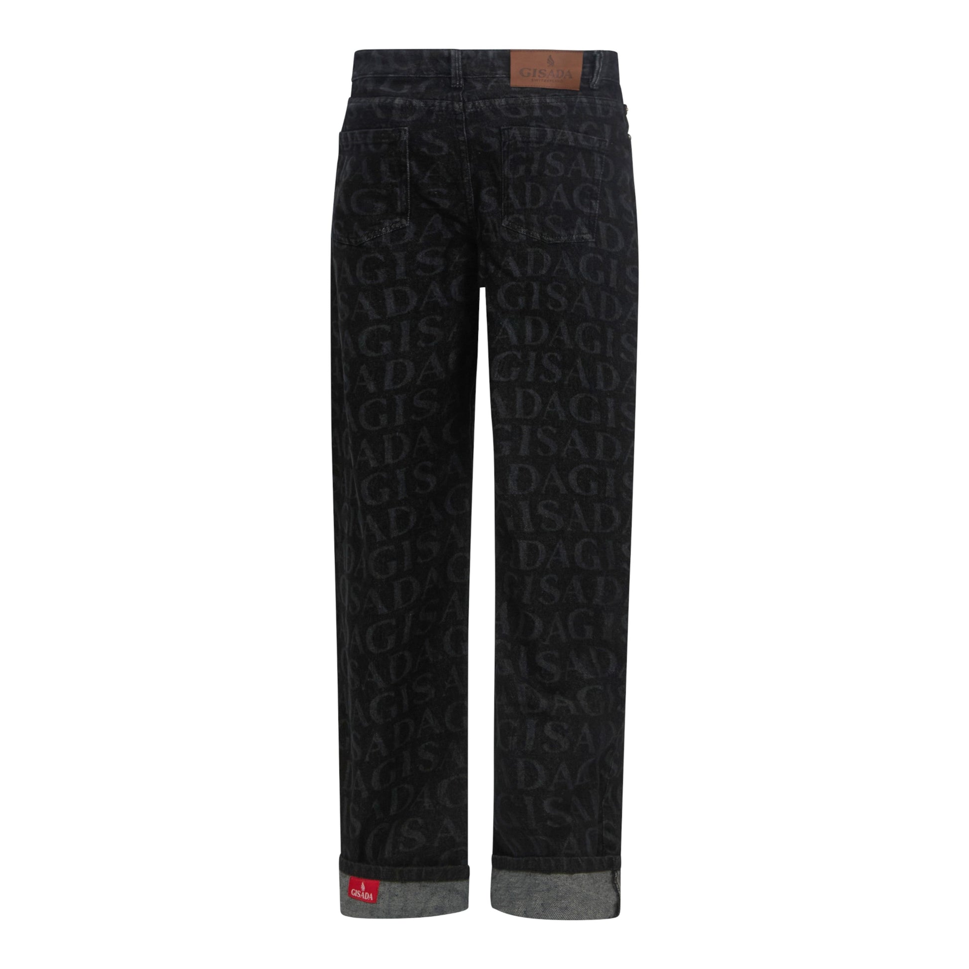 Premium black denim jeans featuring Gisada monogram – back view