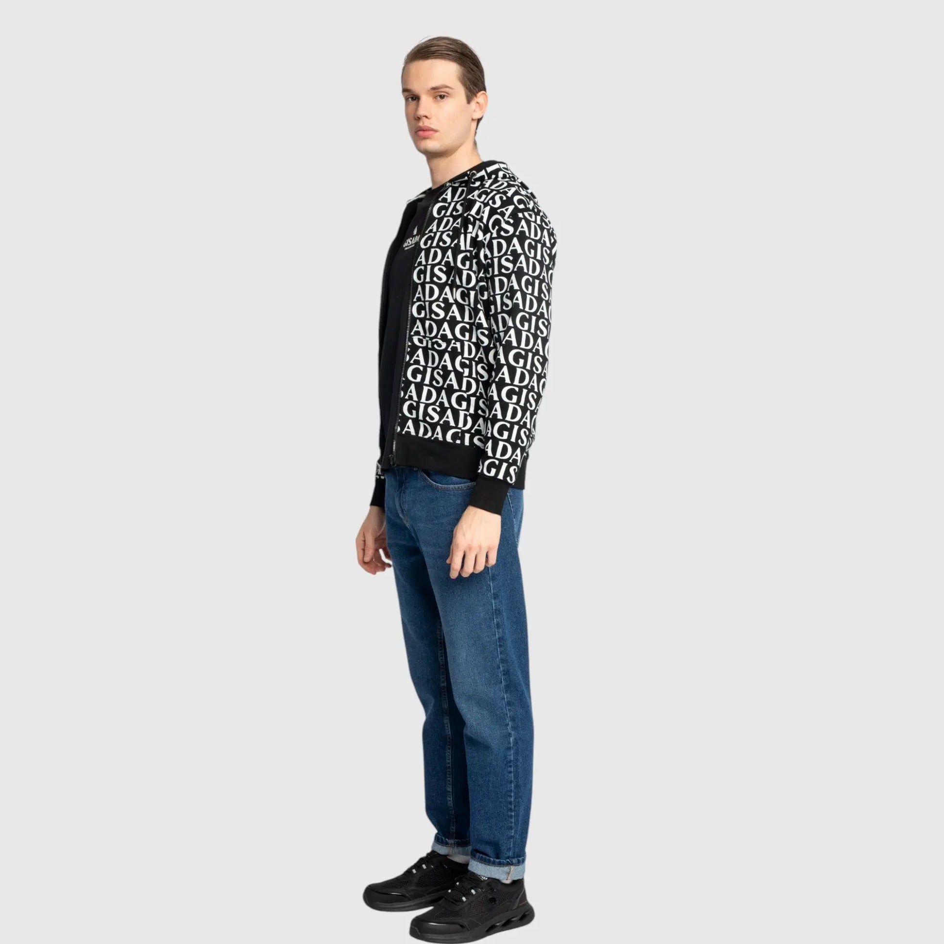Zip-Up Hoodie in Midweight Cotton with Allover Print Gisada Hoodie