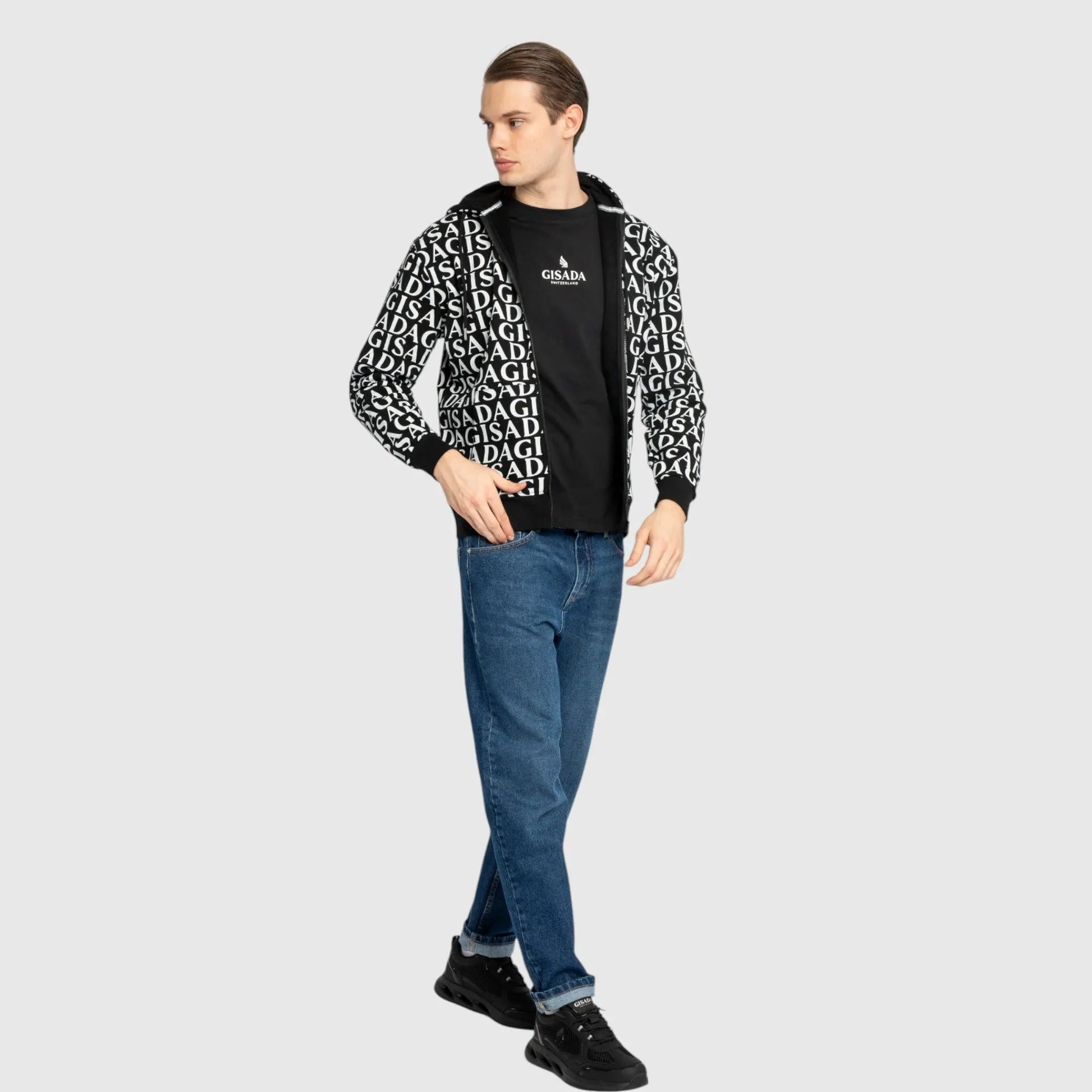 Zip-Up Hoodie in Midweight Cotton with Allover Print Gisada Hoodie