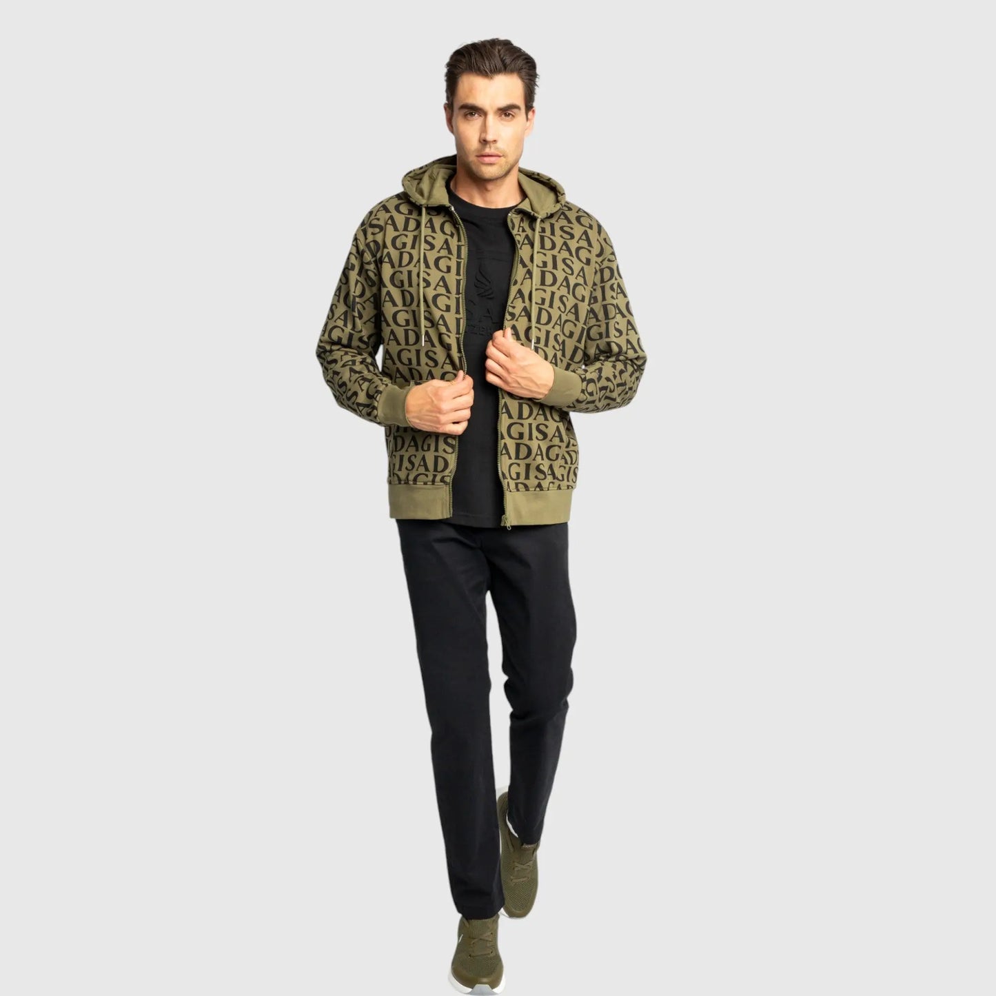 Zip-Up Hoodie in Midweight Cotton with Allover Print Gisada Hoodie