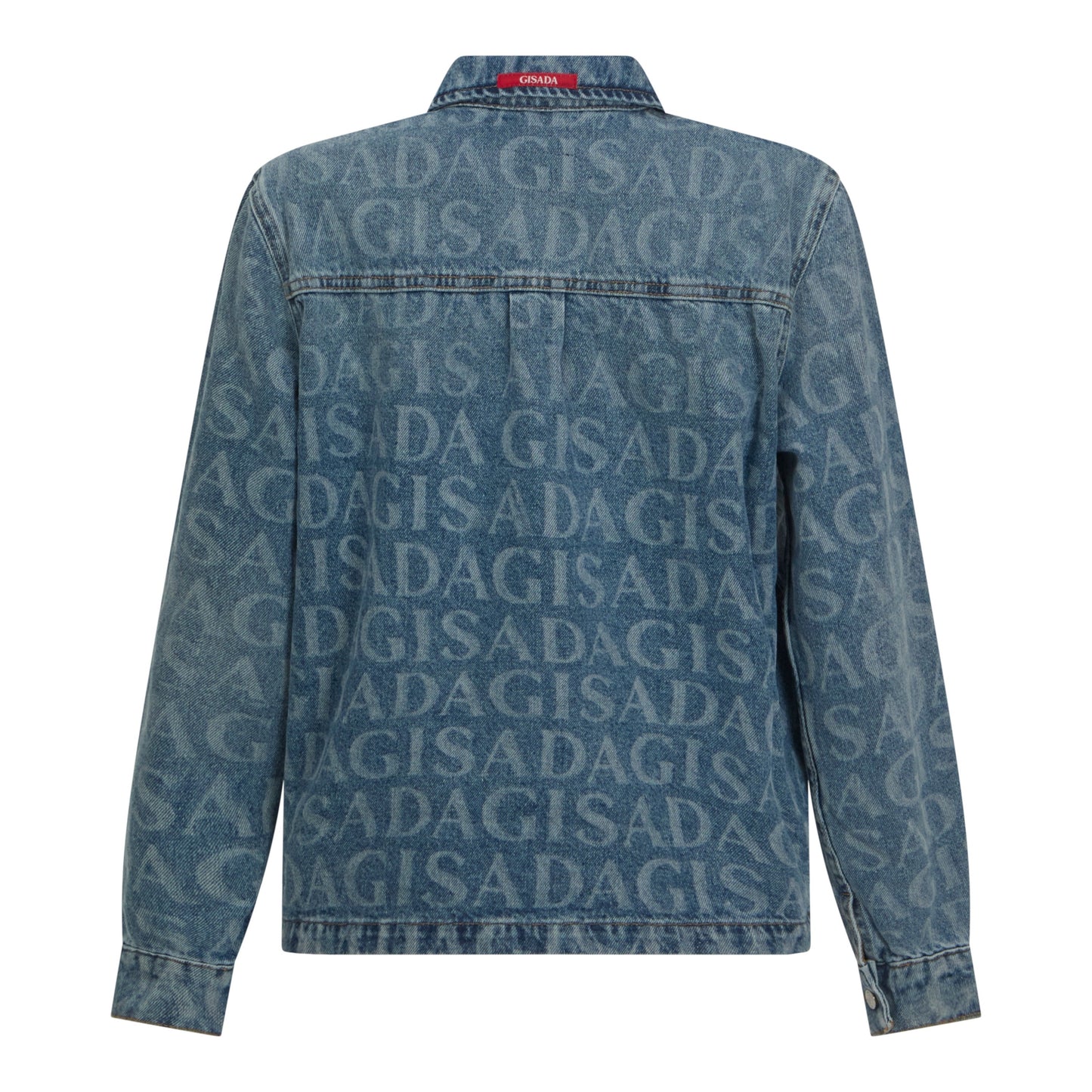 Boxy Denim Jacket with Allover Gisada Laser Print - Gisada.com