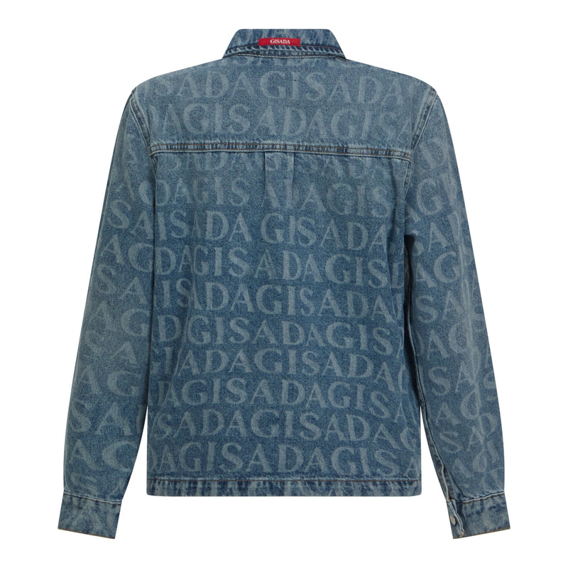 Boxy Denim Jacket with Allover Gisada Laser Print - Gisada.com