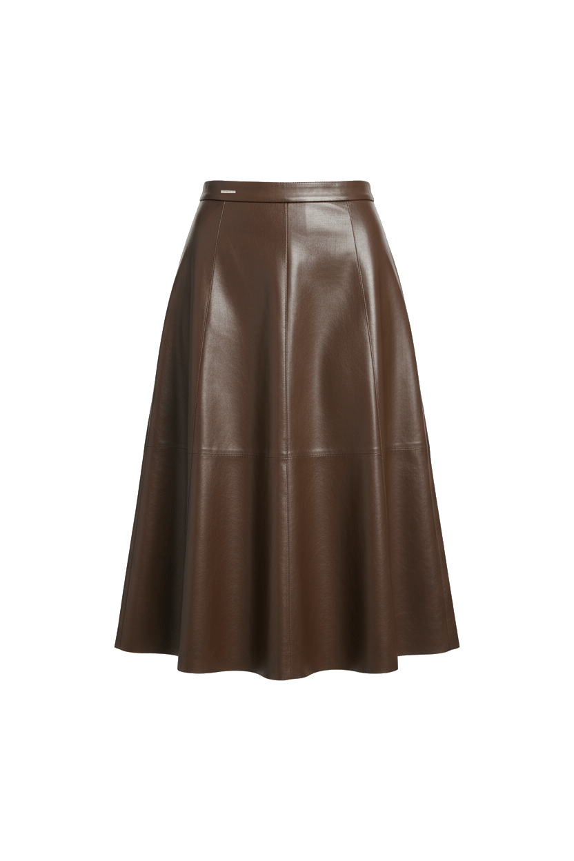 Chocolate Lamb Leather A‑Line Long Skirt - Gisada.com
