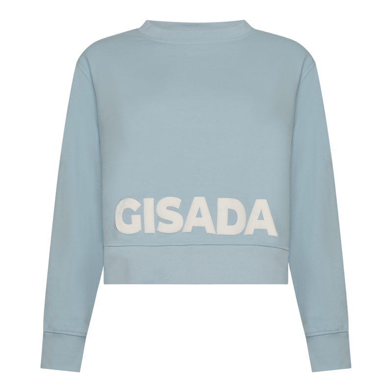 Crop Fit Sweatshirt in Midweight Cotton with Puff Print - Gisada.com