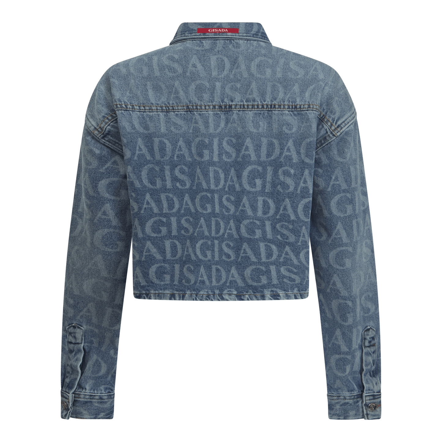 Crop Oversize Denim Shirt with Allover Gisada Laser Print - Gisada.com