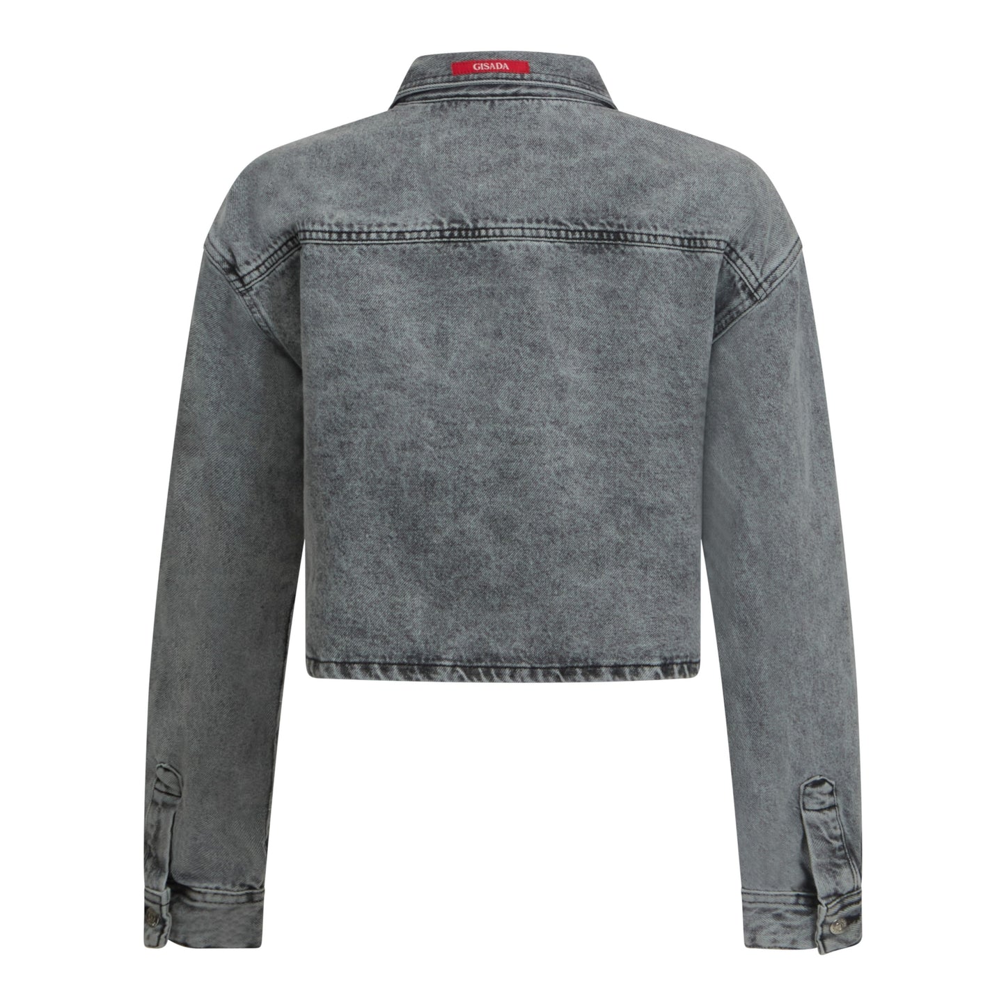 Crop Oversize Denim Shirt with Mini Label Patch - Gisada.com