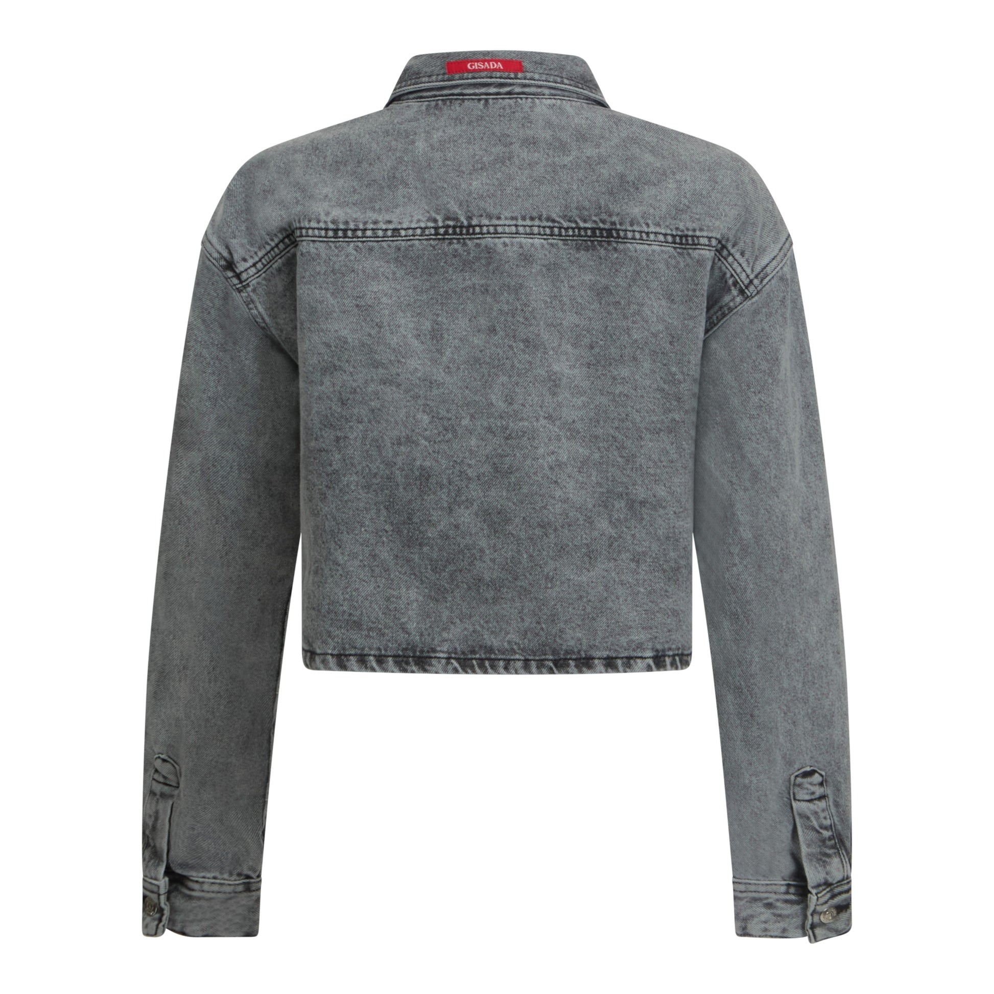 Crop Oversize Denim Shirt with Mini Label Patch - Gisada.com