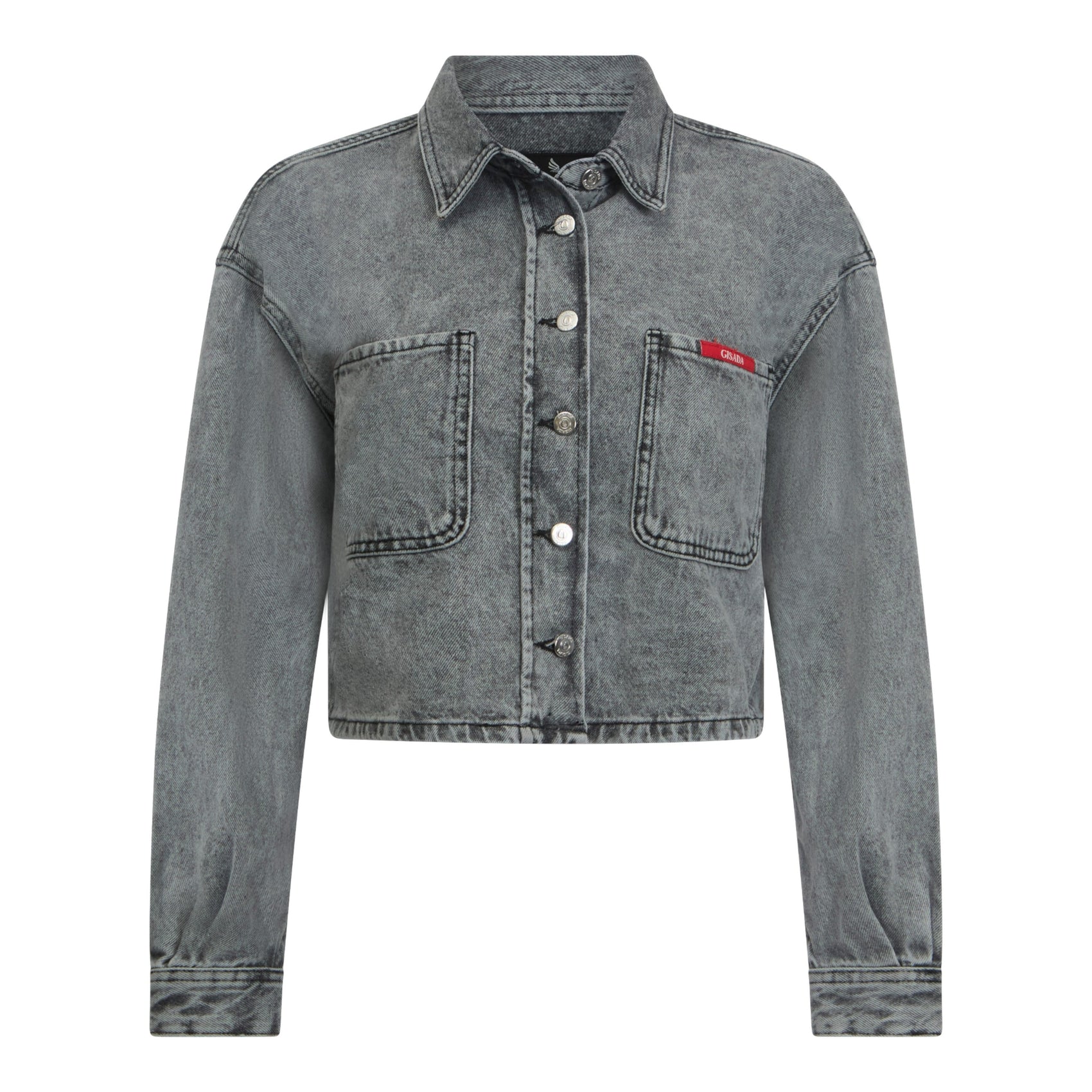 Crop Oversize Denim Shirt with Mini Label Patch - Gisada.com