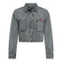 Crop Oversize Denim Shirt with Mini Label Patch - Gisada.com