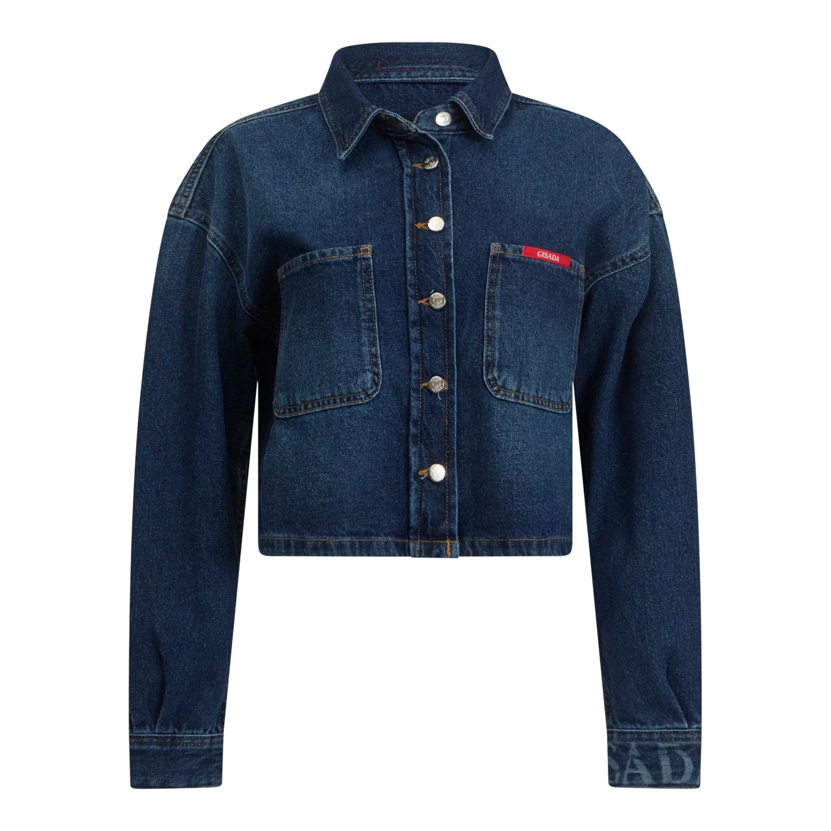 Crop Oversize Denim Shirt with Mini Label Patch - Gisada.com