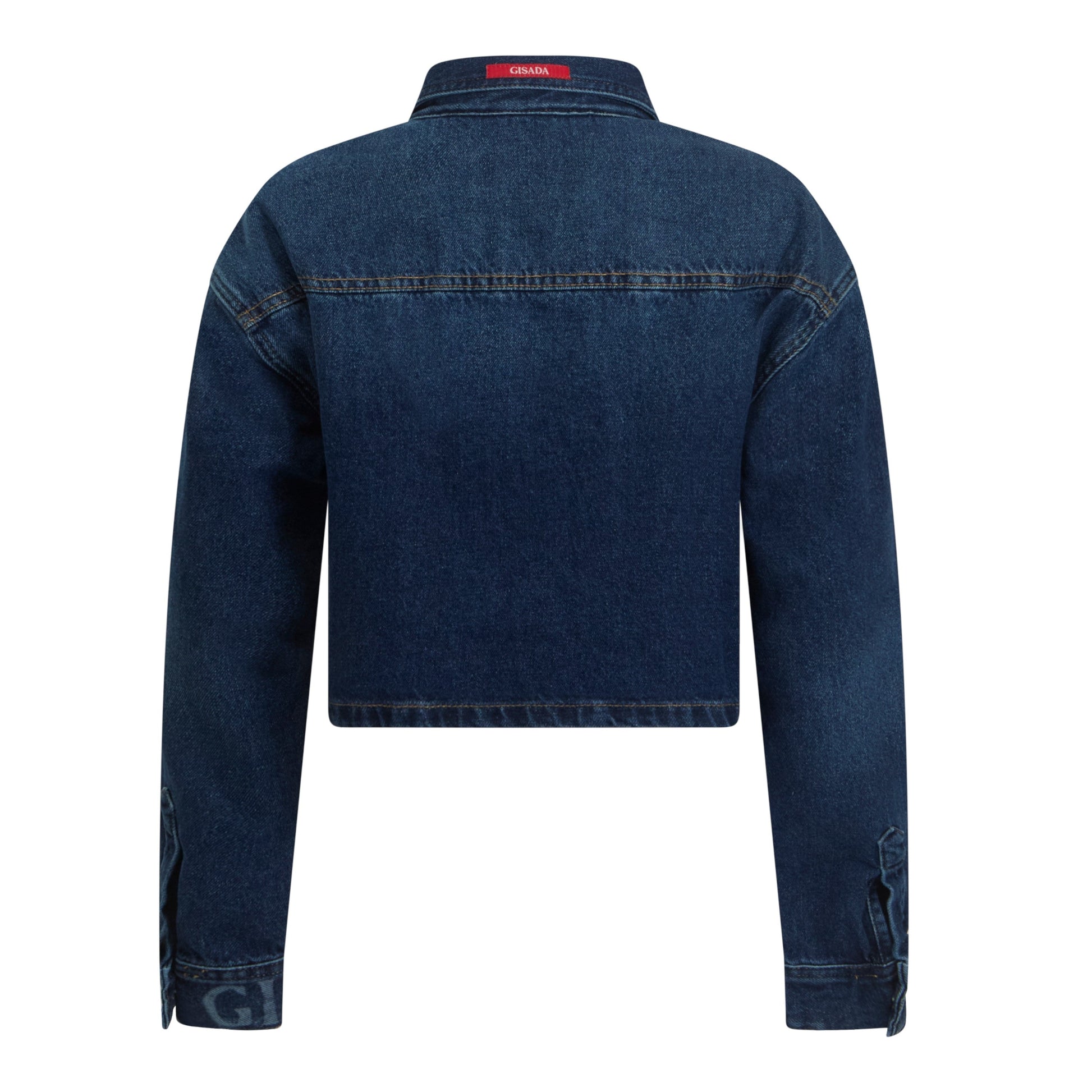 Crop Oversize Denim Shirt with Mini Label Patch - Gisada.com