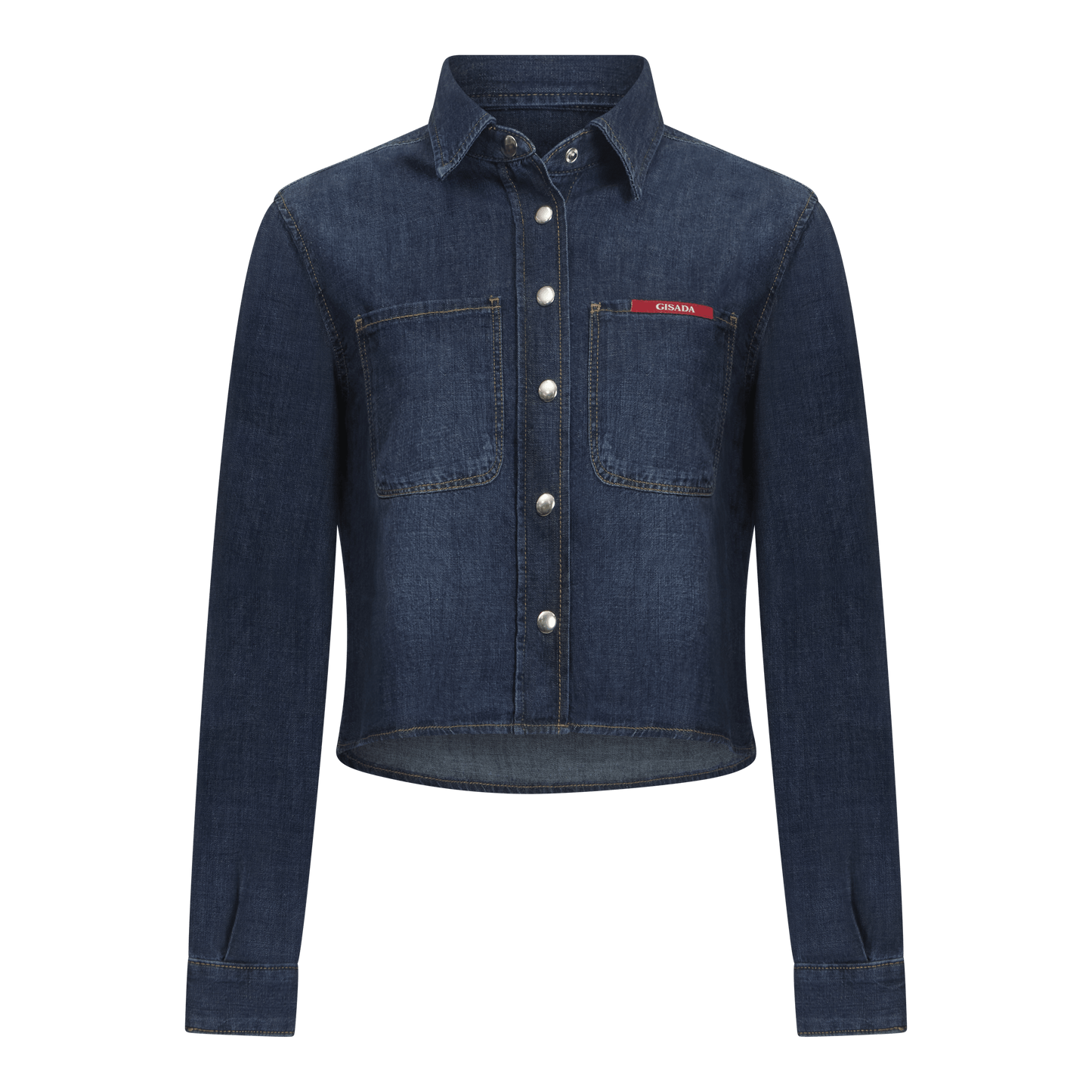 Crop Regular Denim Shirt with Gisada Laser Print on Cuff - Gisada.com