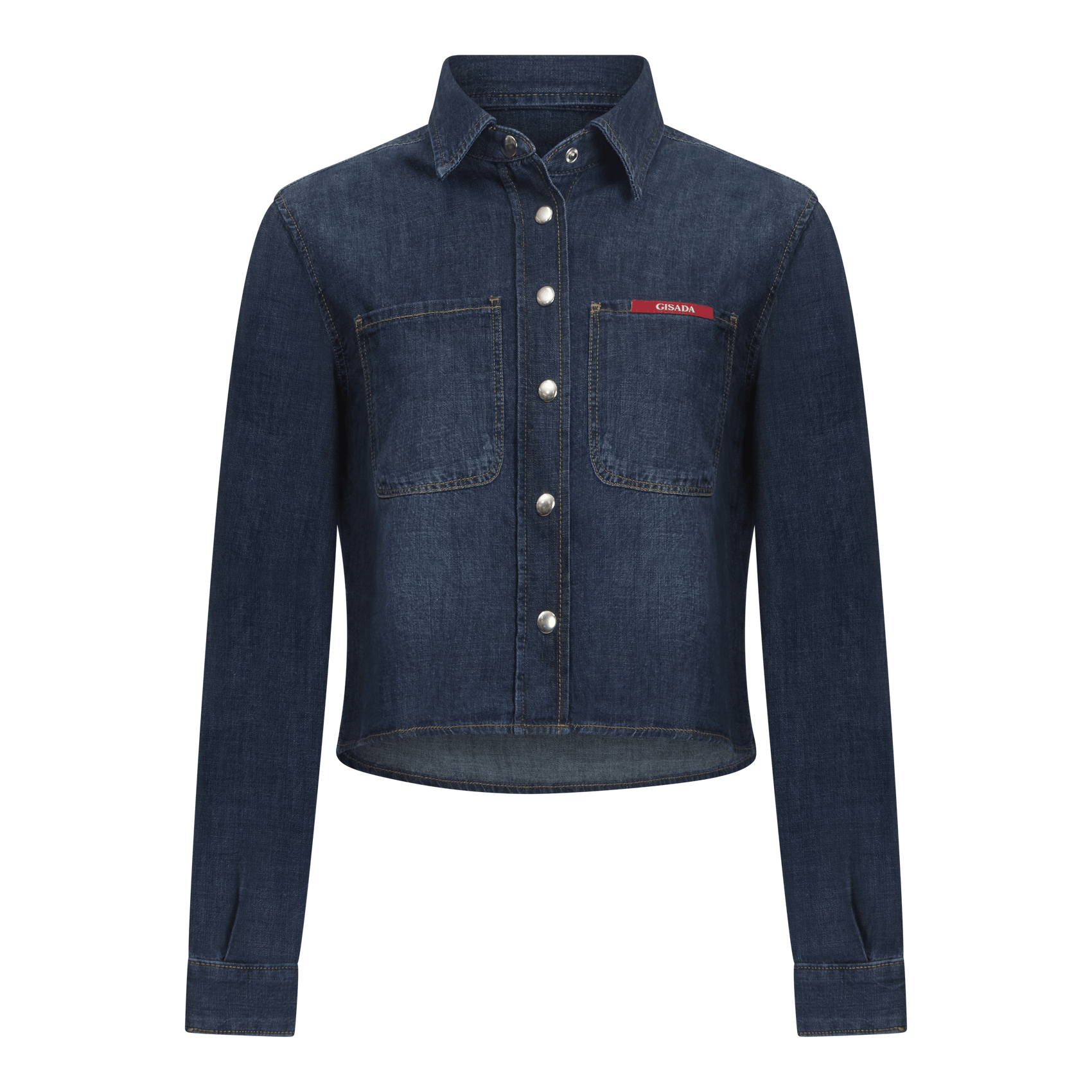 Crop Regular Denim Shirt with Gisada Laser Print on Cuff - Gisada.com