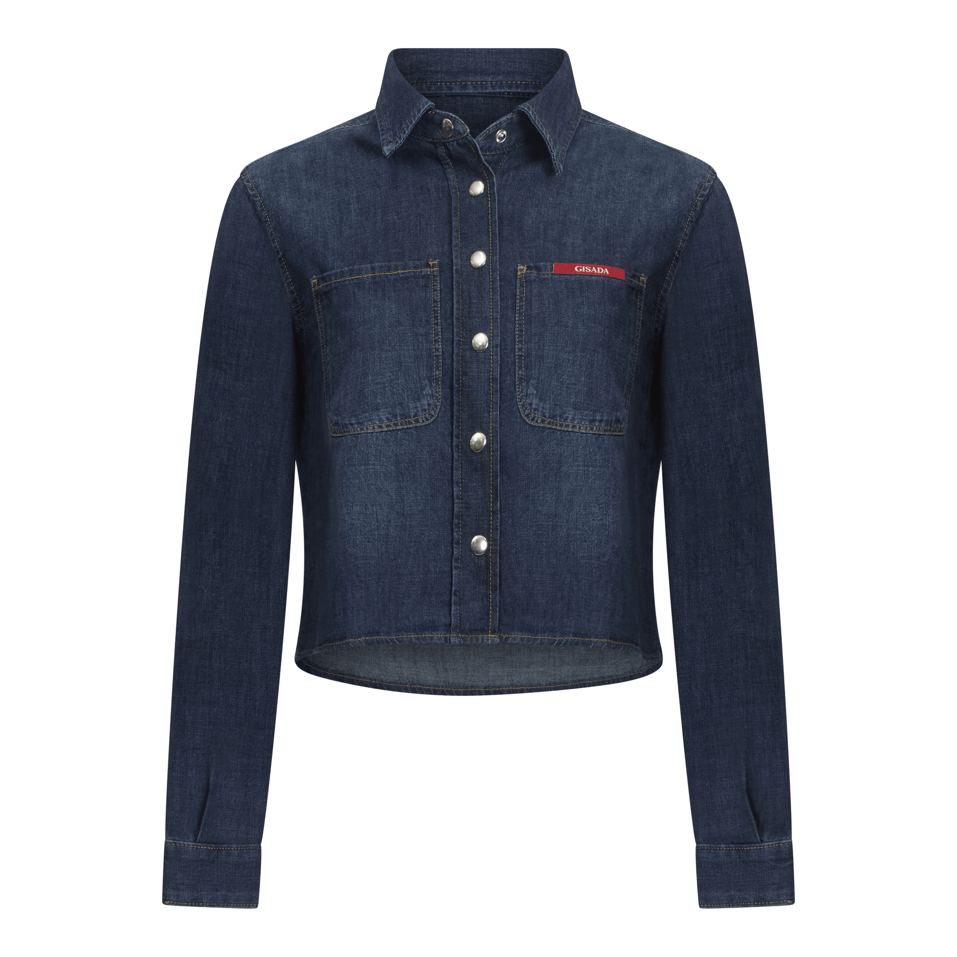 Crop Regular Denim Shirt with Gisada Laser Print on Cuff - Gisada.com