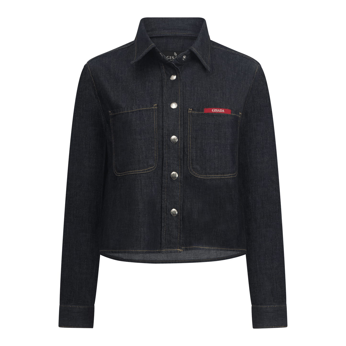 Crop Regular Denim Shirt with Gisada Laser Print on Cuff - Gisada.com