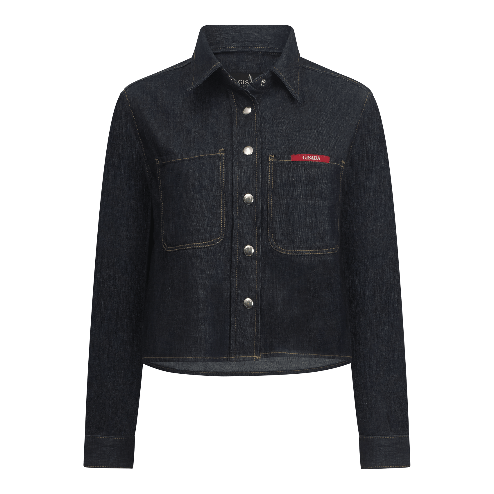 Crop Regular Denim Shirt with Gisada Laser Print on Cuff - Gisada.com