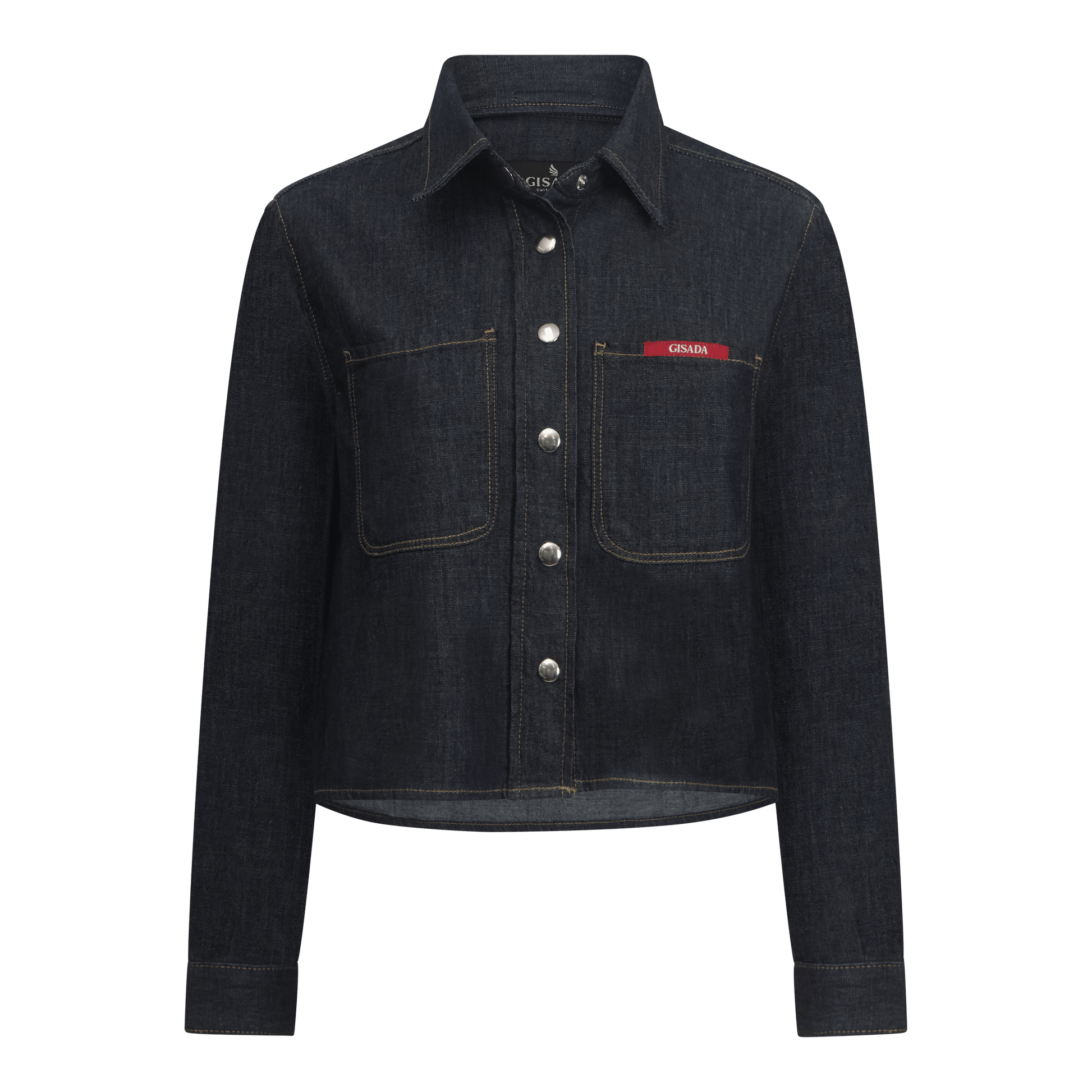 Crop Regular Denim Shirt with Gisada Laser Print on Cuff - Gisada.com