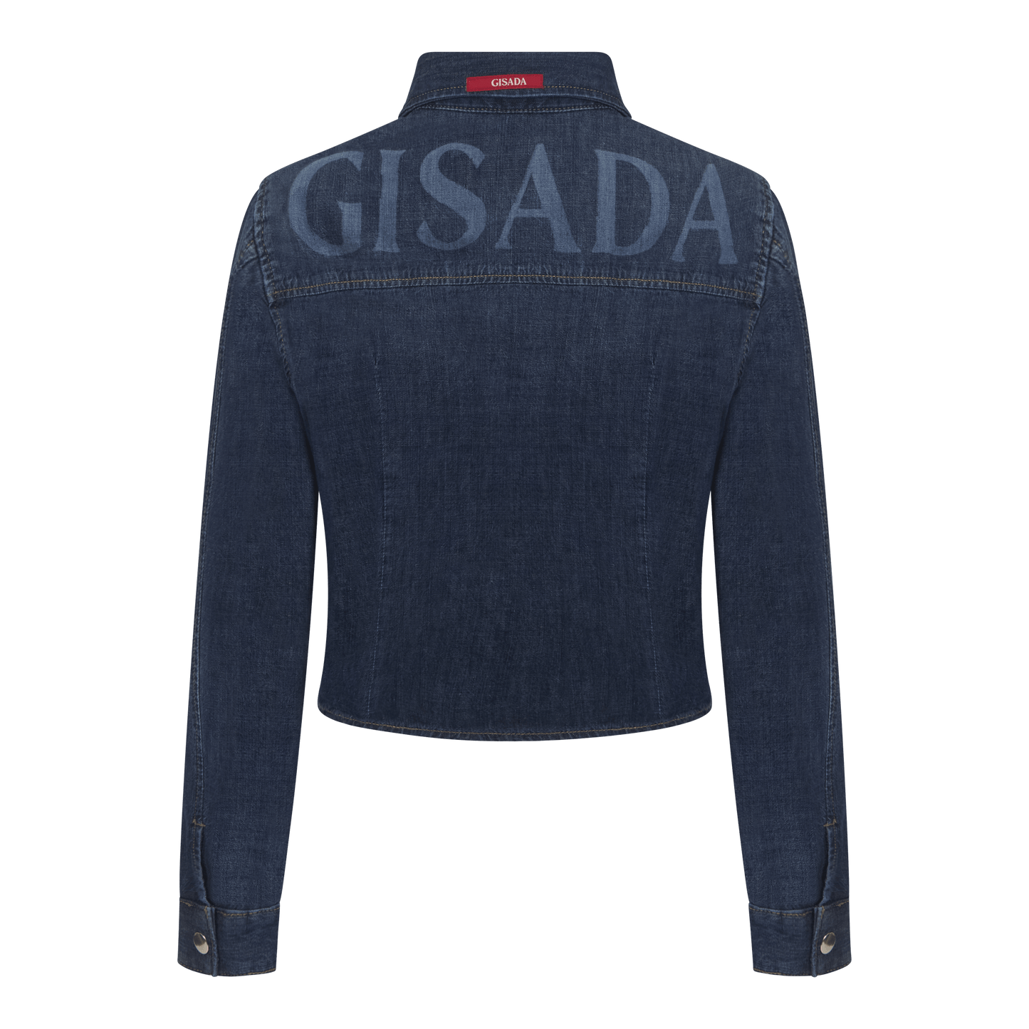 Crop Regular Denim Shirt with Gisada Laser Print on Cuff - Gisada.com