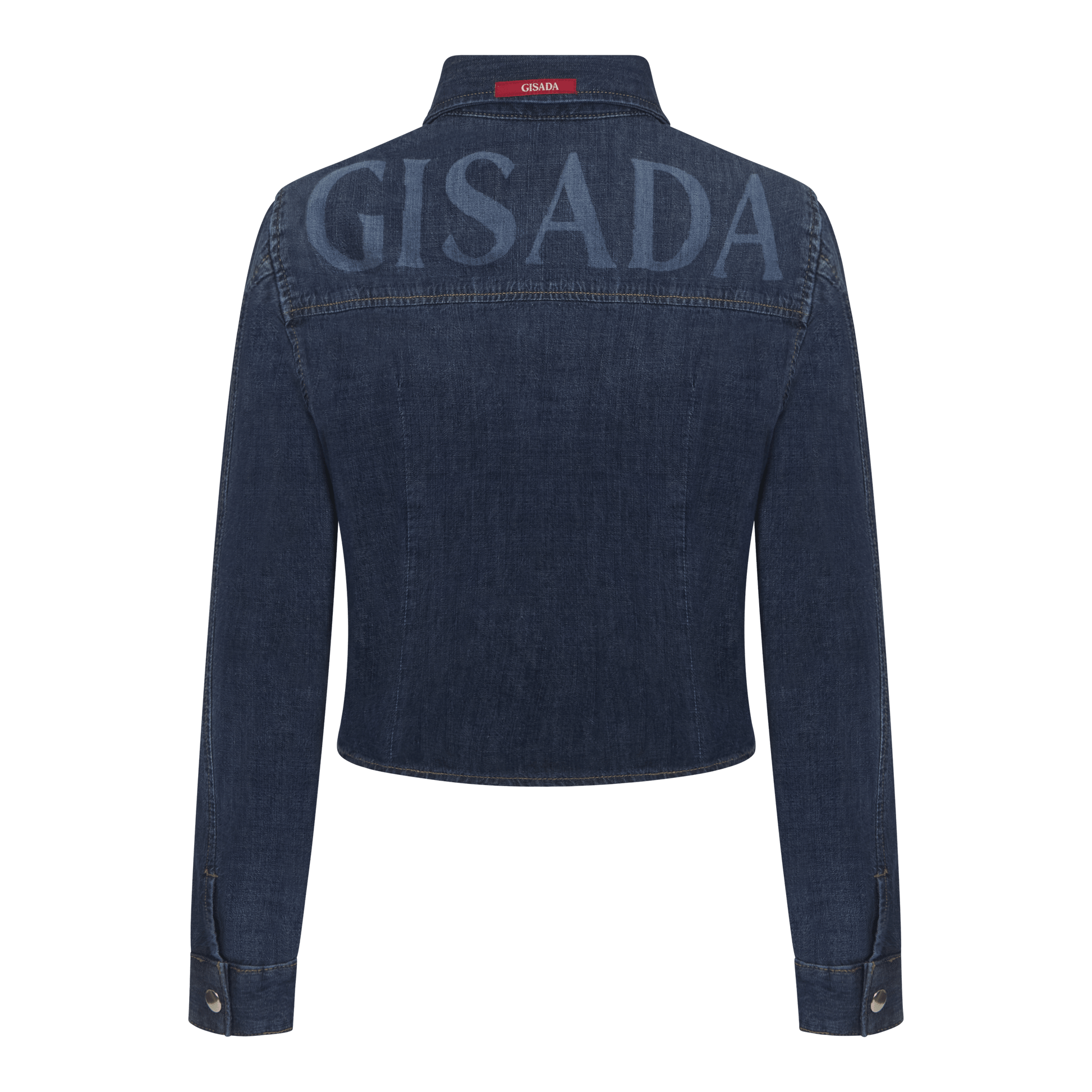 Crop Regular Denim Shirt with Gisada Laser Print on Cuff - Gisada.com
