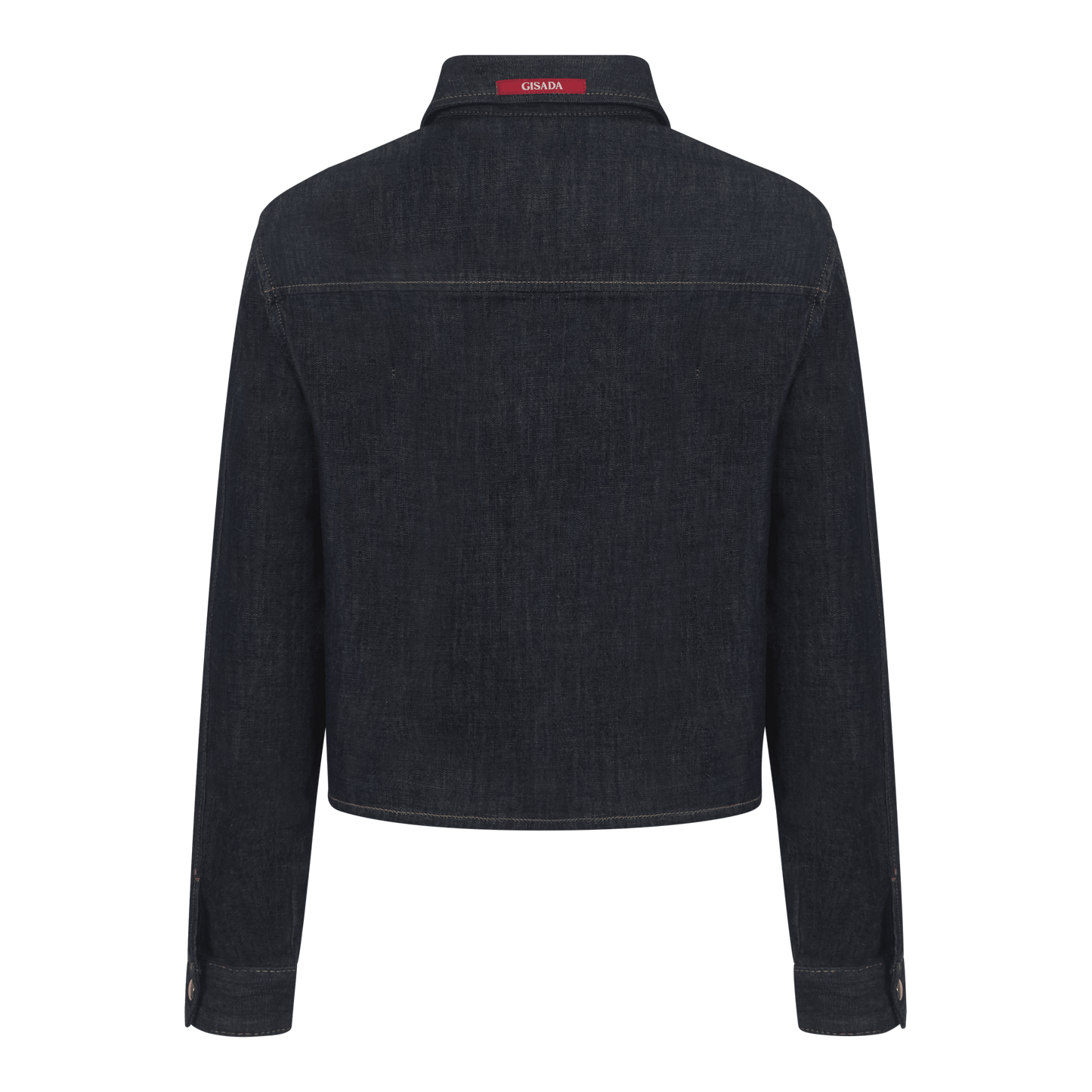 Crop Regular Denim Shirt with Gisada Laser Print on Cuff - Gisada.com