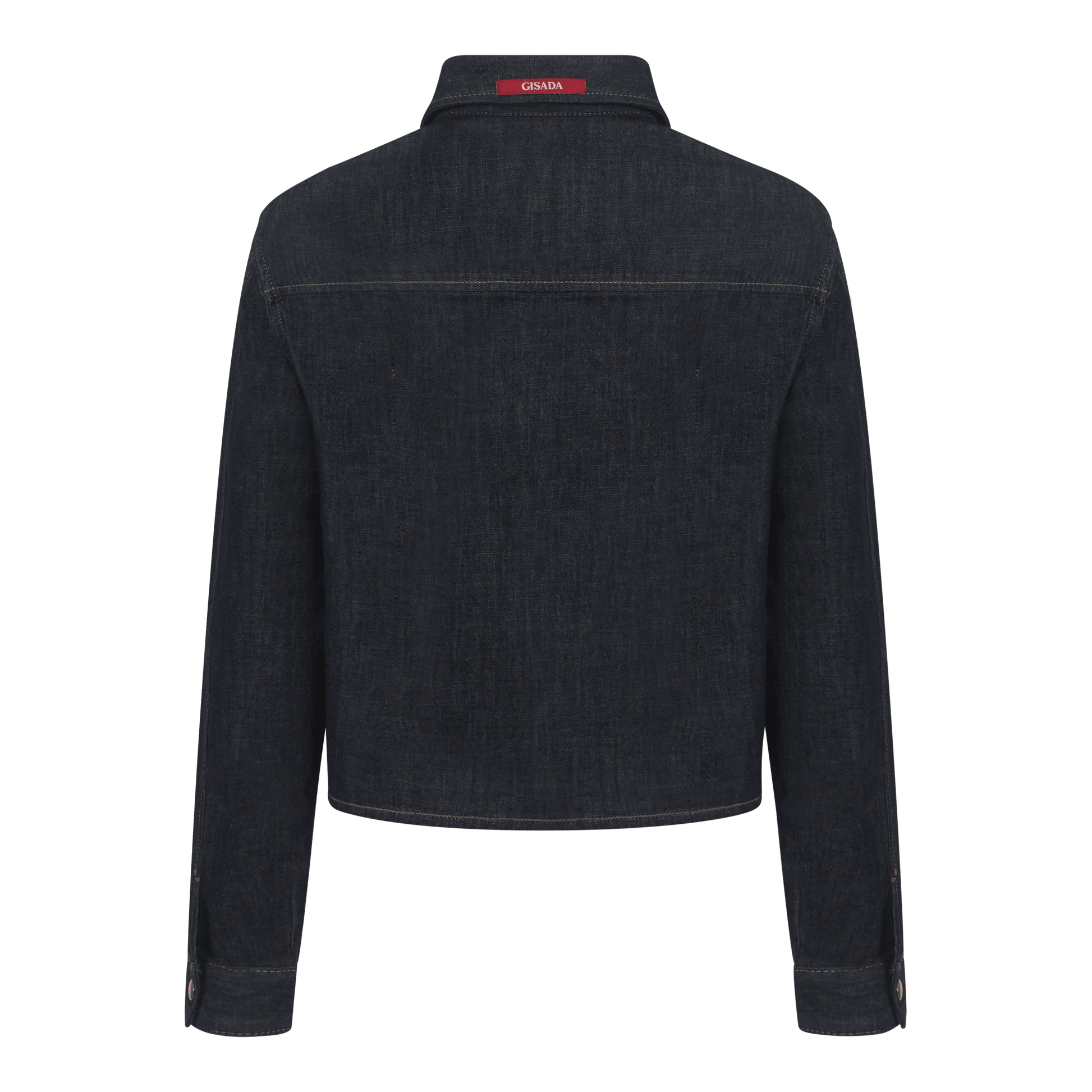 Crop Regular Denim Shirt with Gisada Laser Print on Cuff - Gisada.com