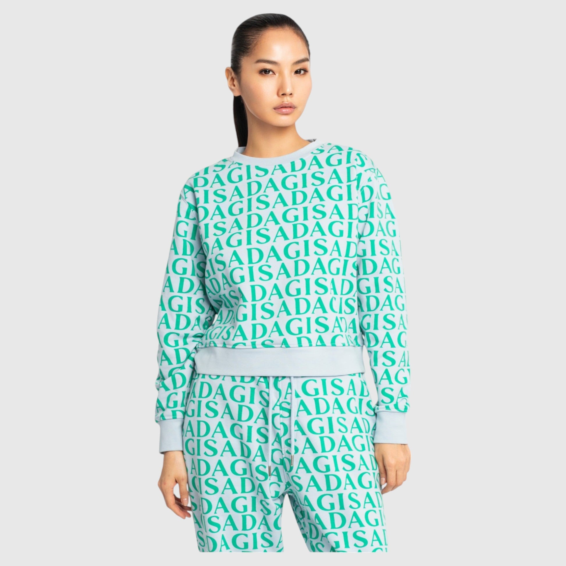 Crop Sweatshirt in Midweight Cotton with Allover Print - Gisada.com