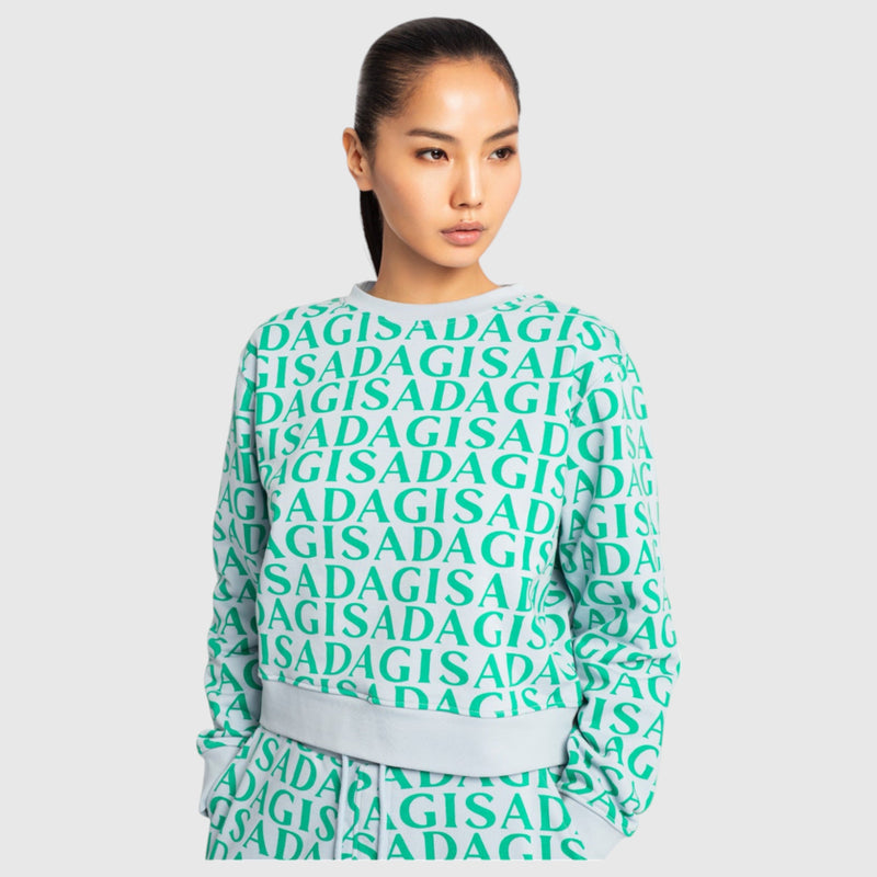 Crop Sweatshirt in Midweight Cotton with Allover Print - Gisada.com