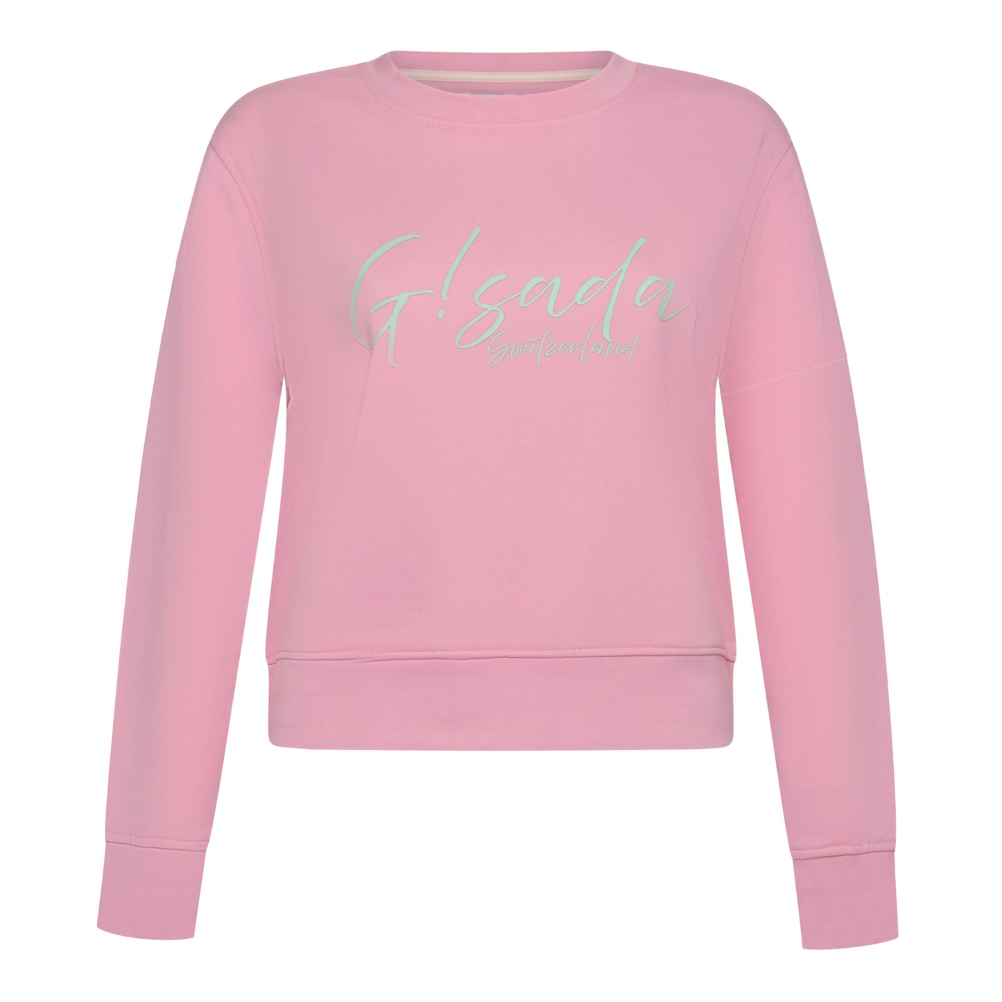 Crop Sweatshirt in Midweight Cotton with Cursive Flock Print - Gisada.com