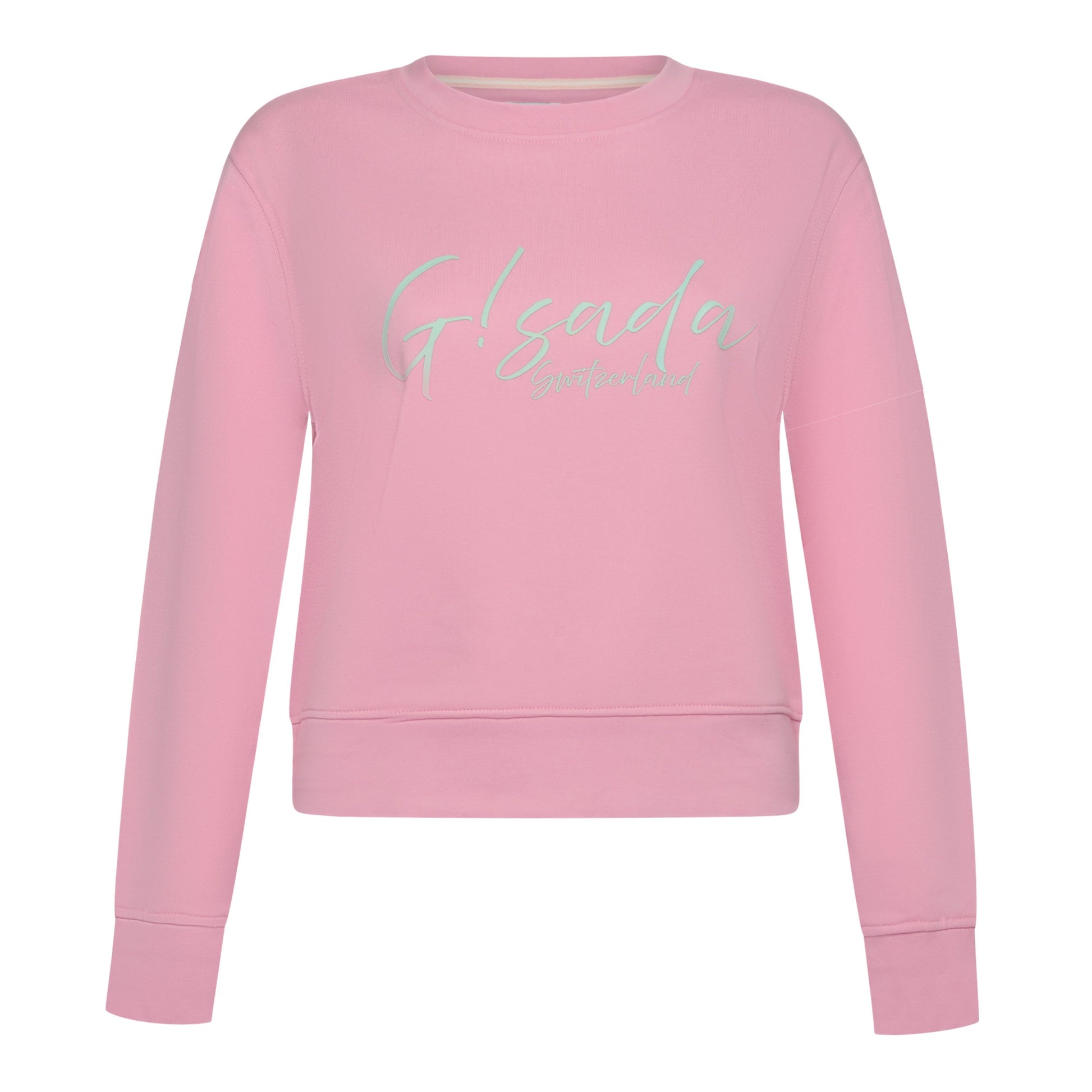 Crop Sweatshirt in Midweight Cotton with Cursive Flock Print - Gisada.com