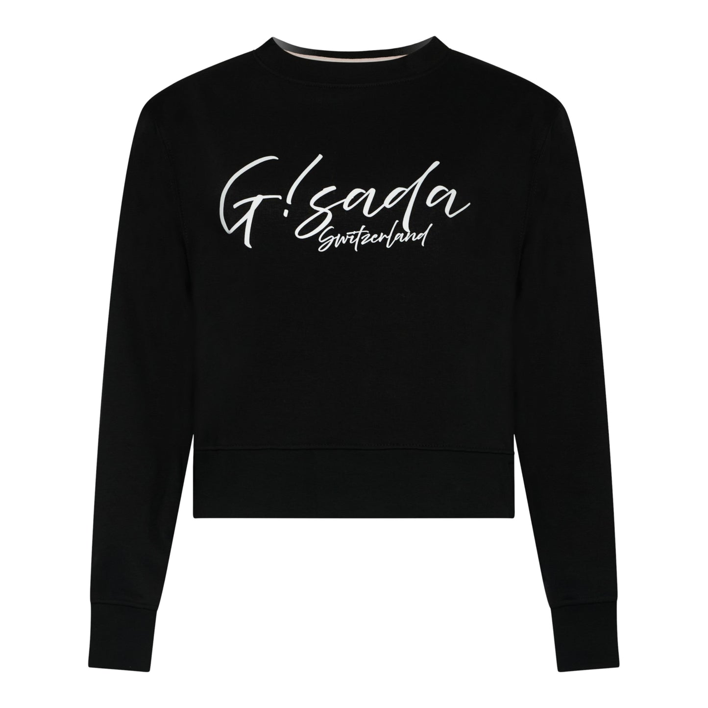 Crop Sweatshirt in Midweight Cotton with Cursive Flock Print - Gisada.com