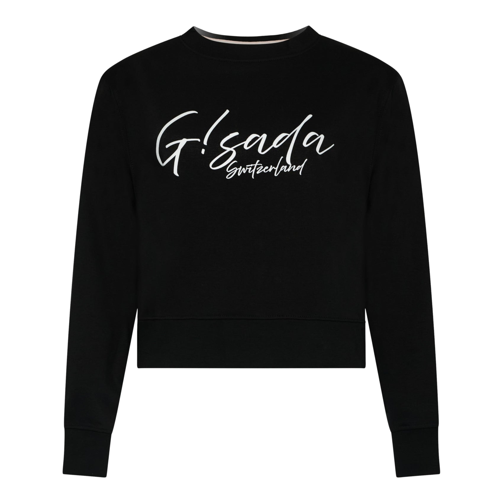Crop Sweatshirt in Midweight Cotton with Cursive Flock Print - Gisada.com