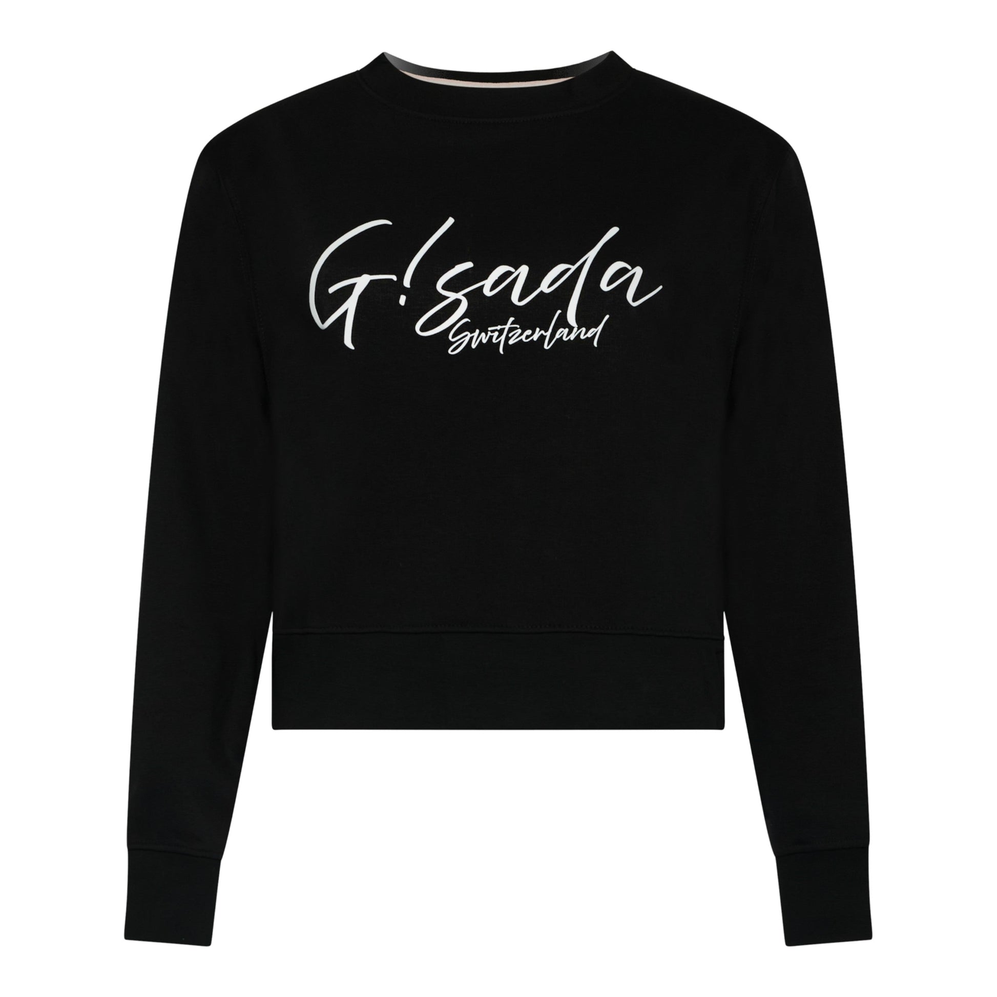 Crop Sweatshirt in Midweight Cotton with Cursive Flock Print - Gisada.com