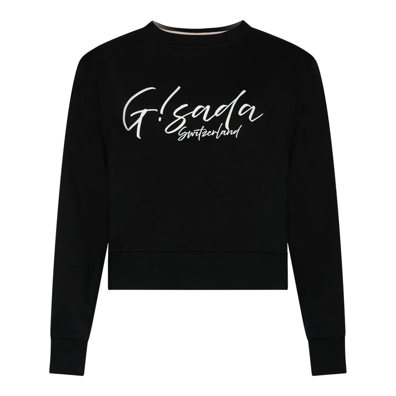 Crop Sweatshirt in Midweight Cotton with Cursive Flock Print - Gisada.com