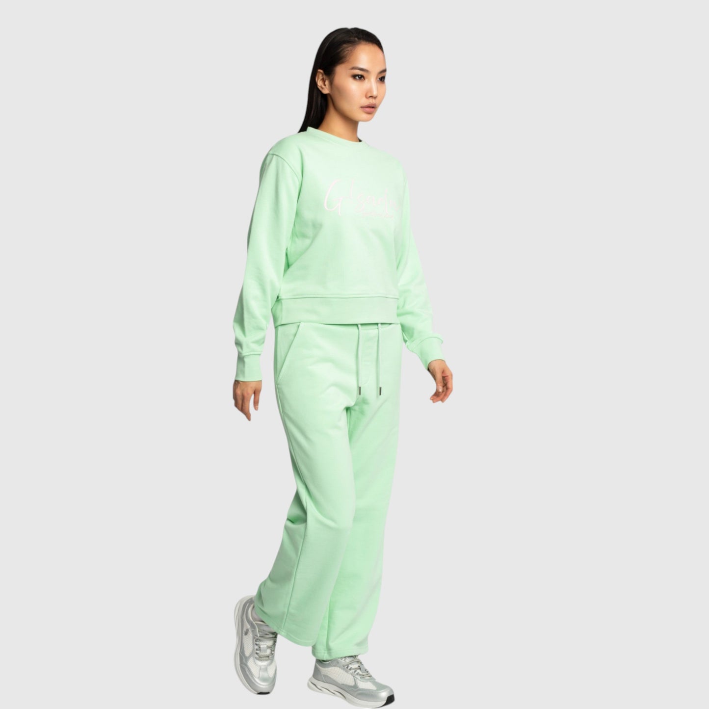 Crop Sweatshirt in Midweight Cotton with Cursive Flock Print - Gisada.com