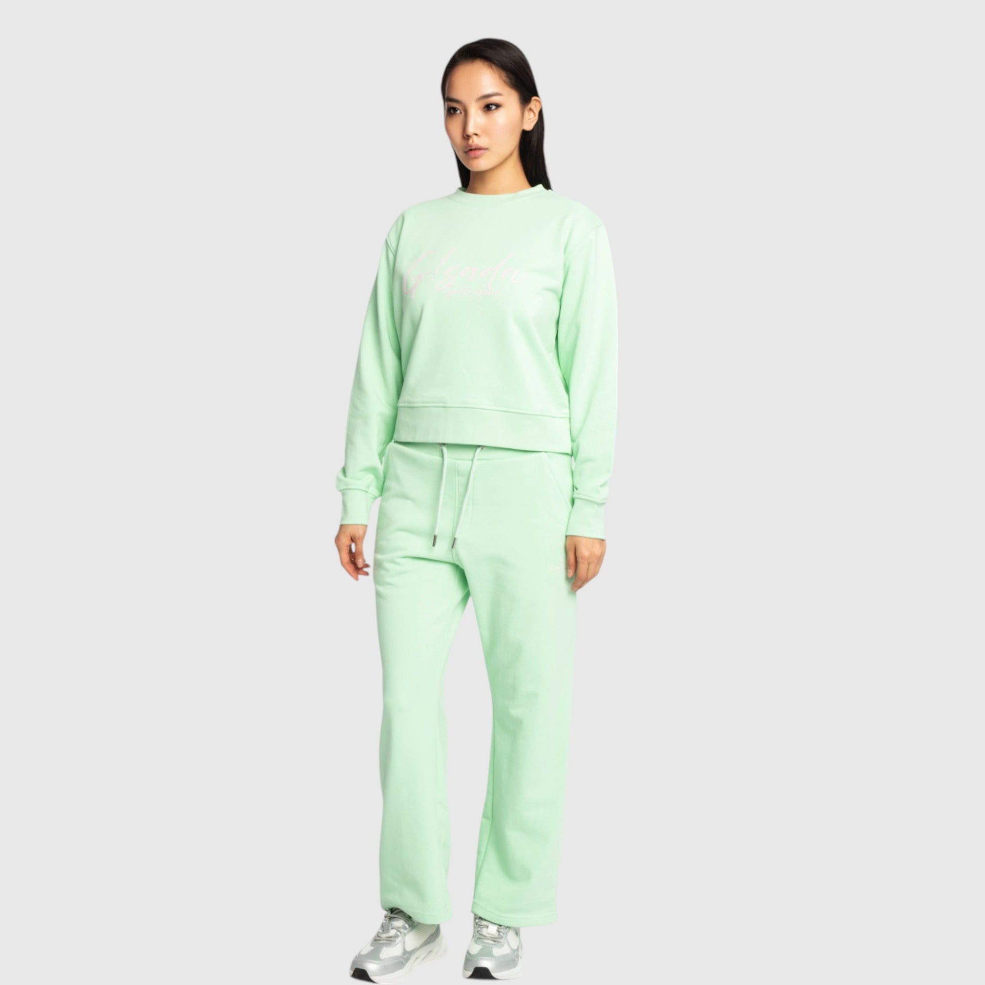 Crop Sweatshirt in Midweight Cotton with Cursive Flock Print - Gisada.com